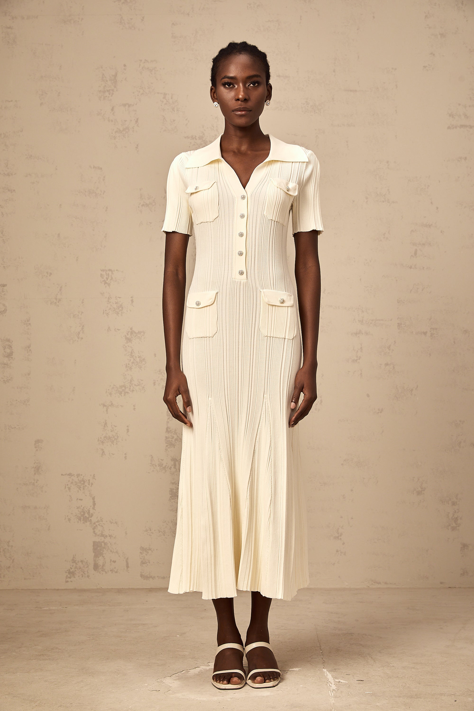Nouria neutrals ribbed-knit midi dress
