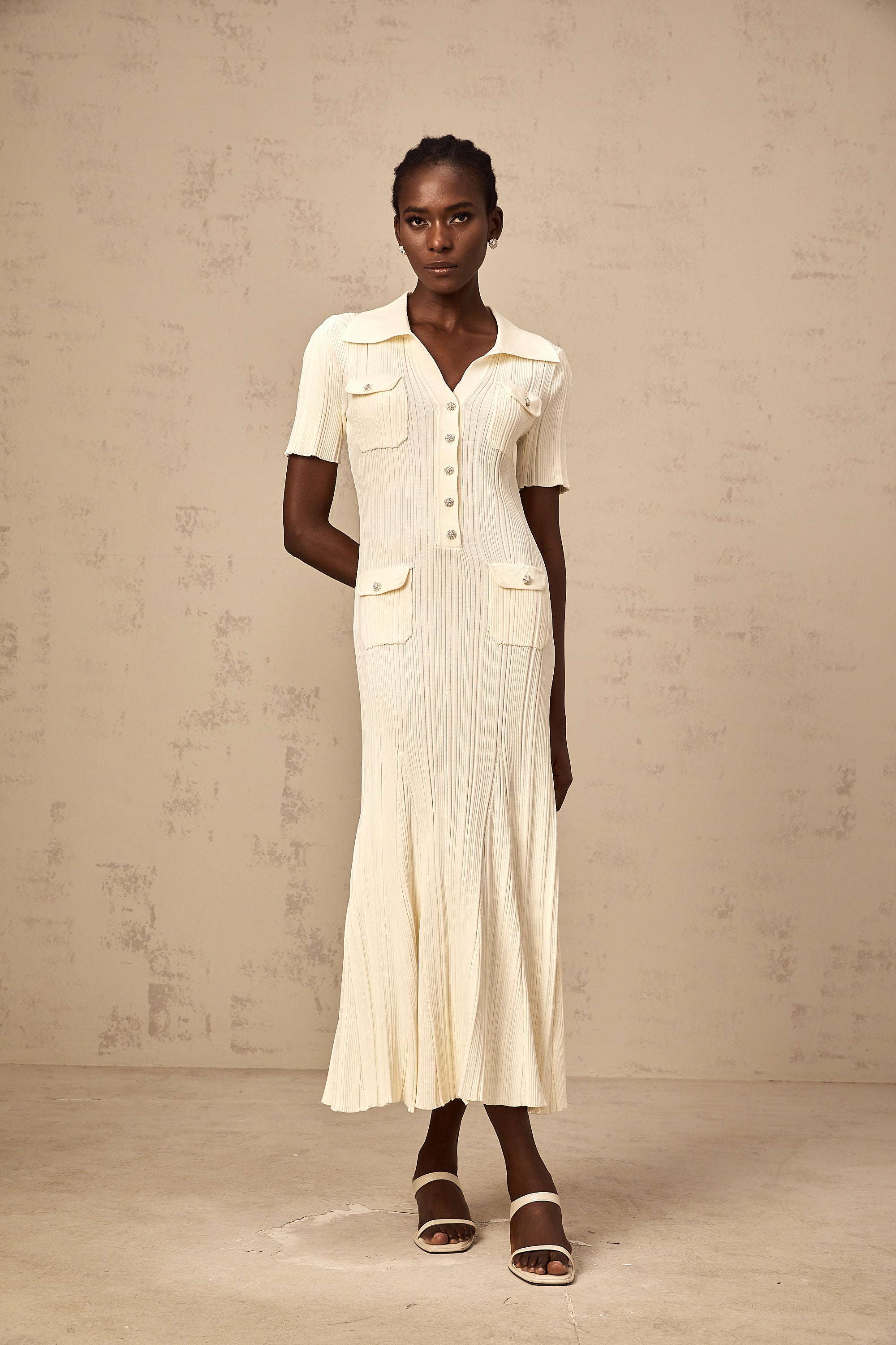Nouria neutrals ribbed-knit midi dress