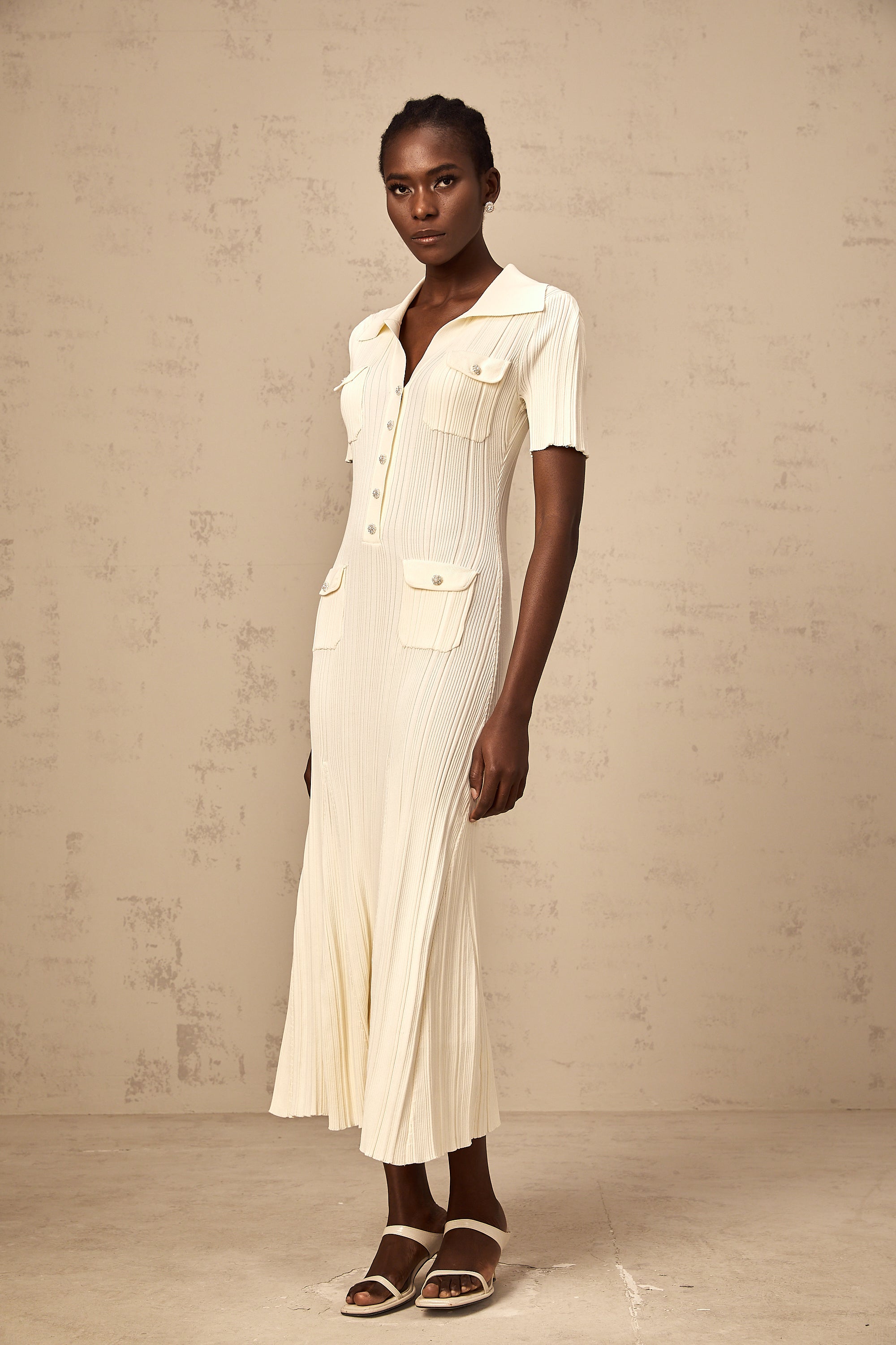 Nouria neutrals ribbed-knit midi dress
