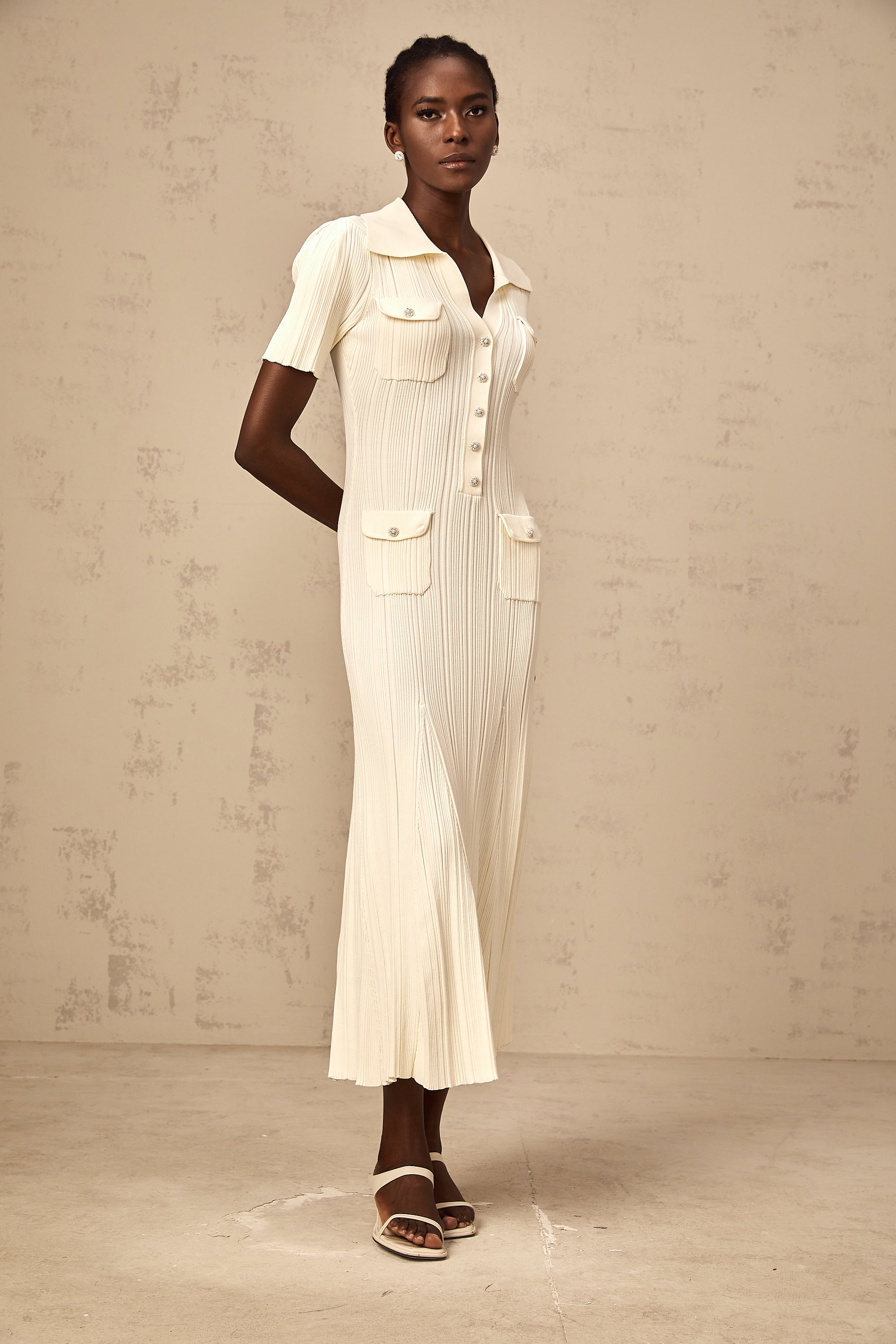 Nouria neutrals ribbed-knit midi dress