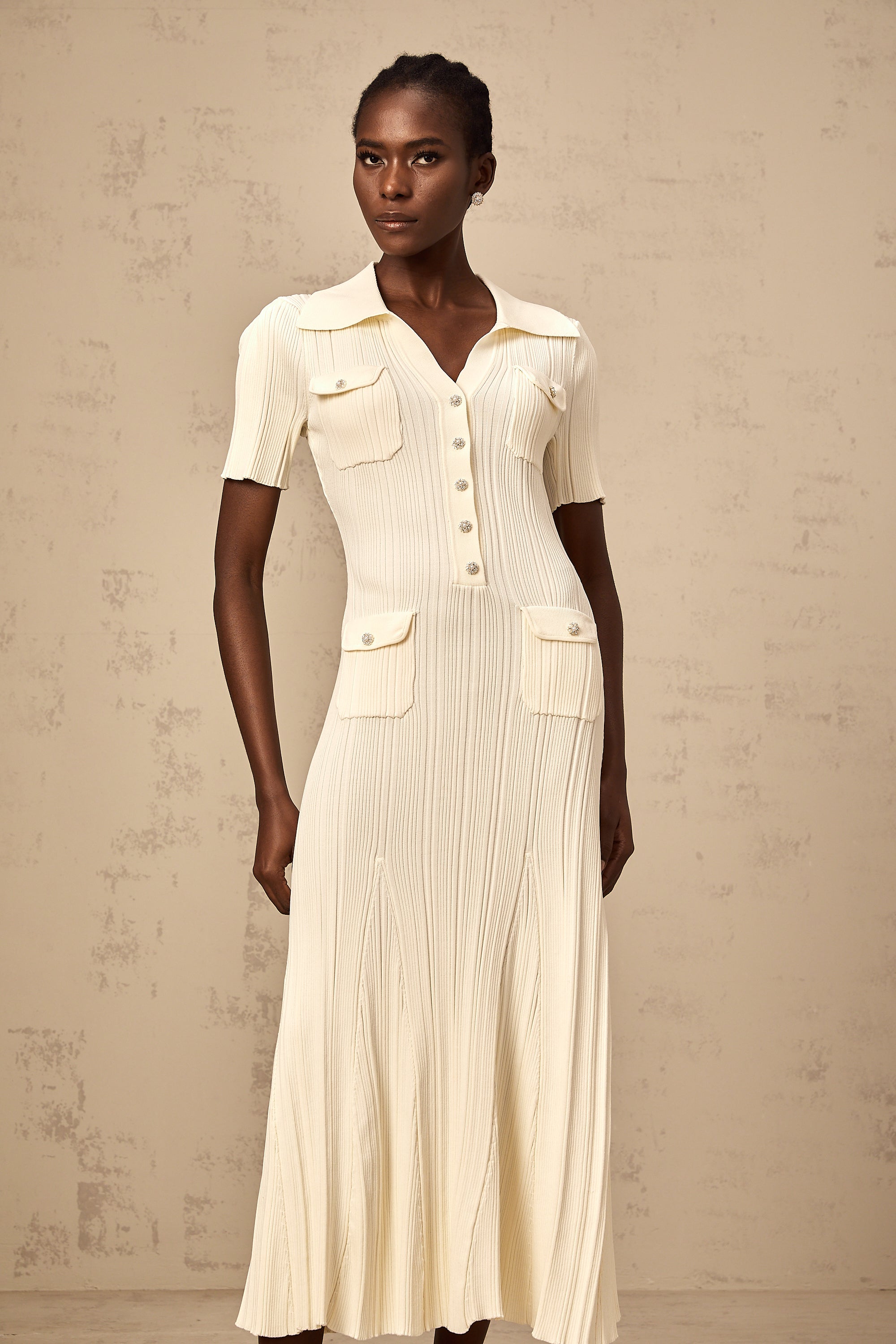 Nouria neutrals ribbed-knit midi dress