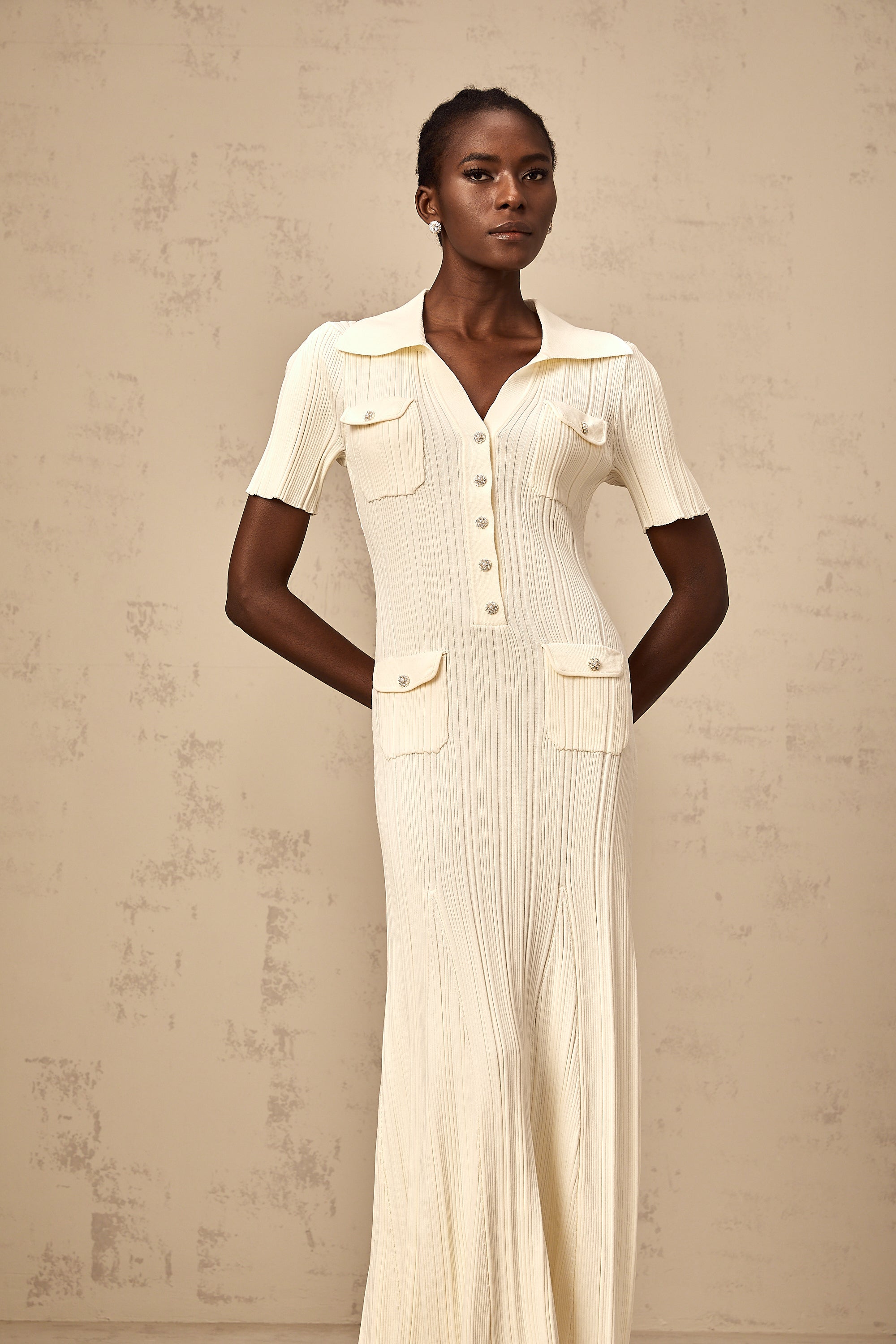 Nouria neutrals ribbed-knit midi dress