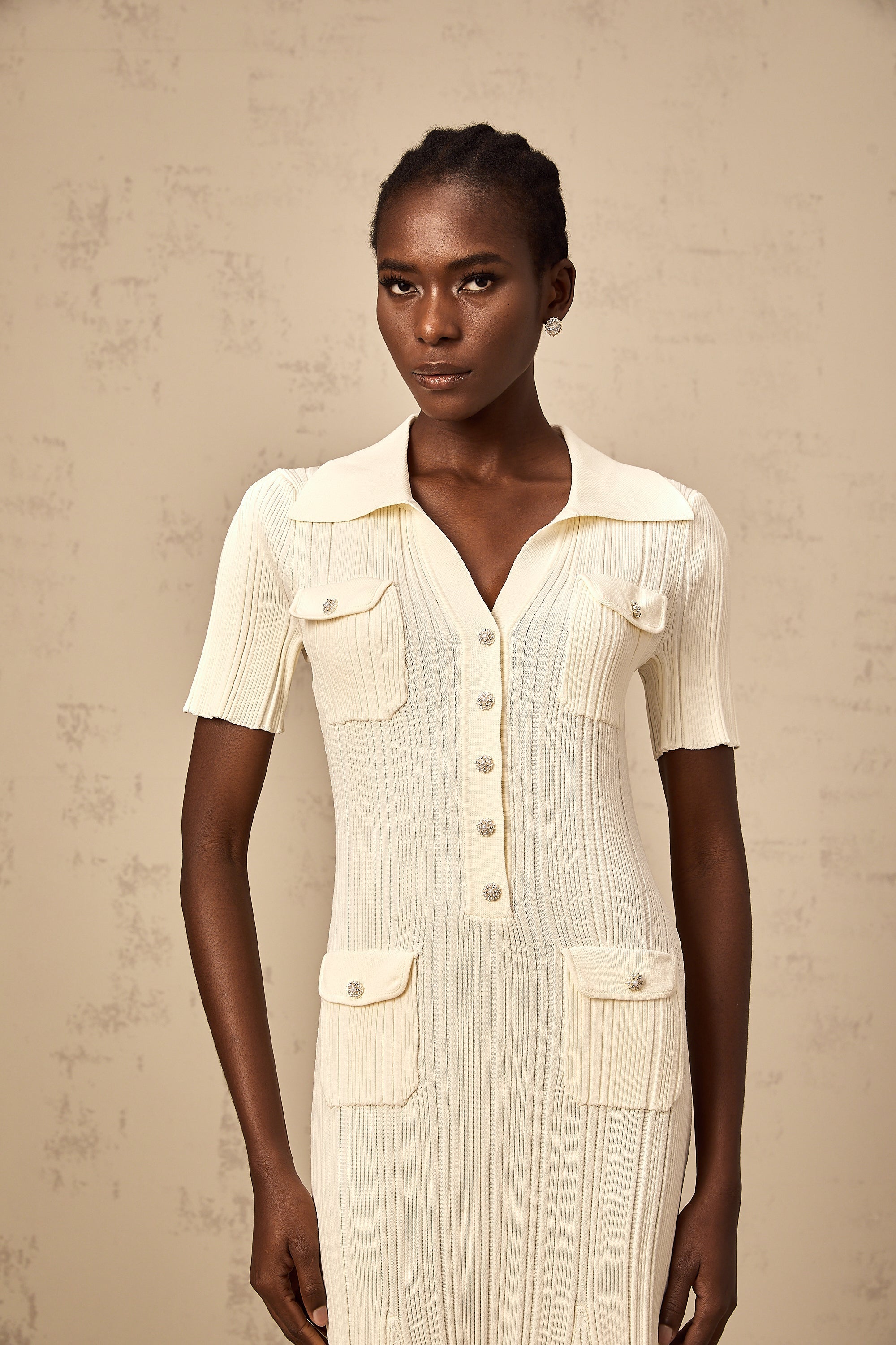 Nouria neutrals ribbed-knit midi dress