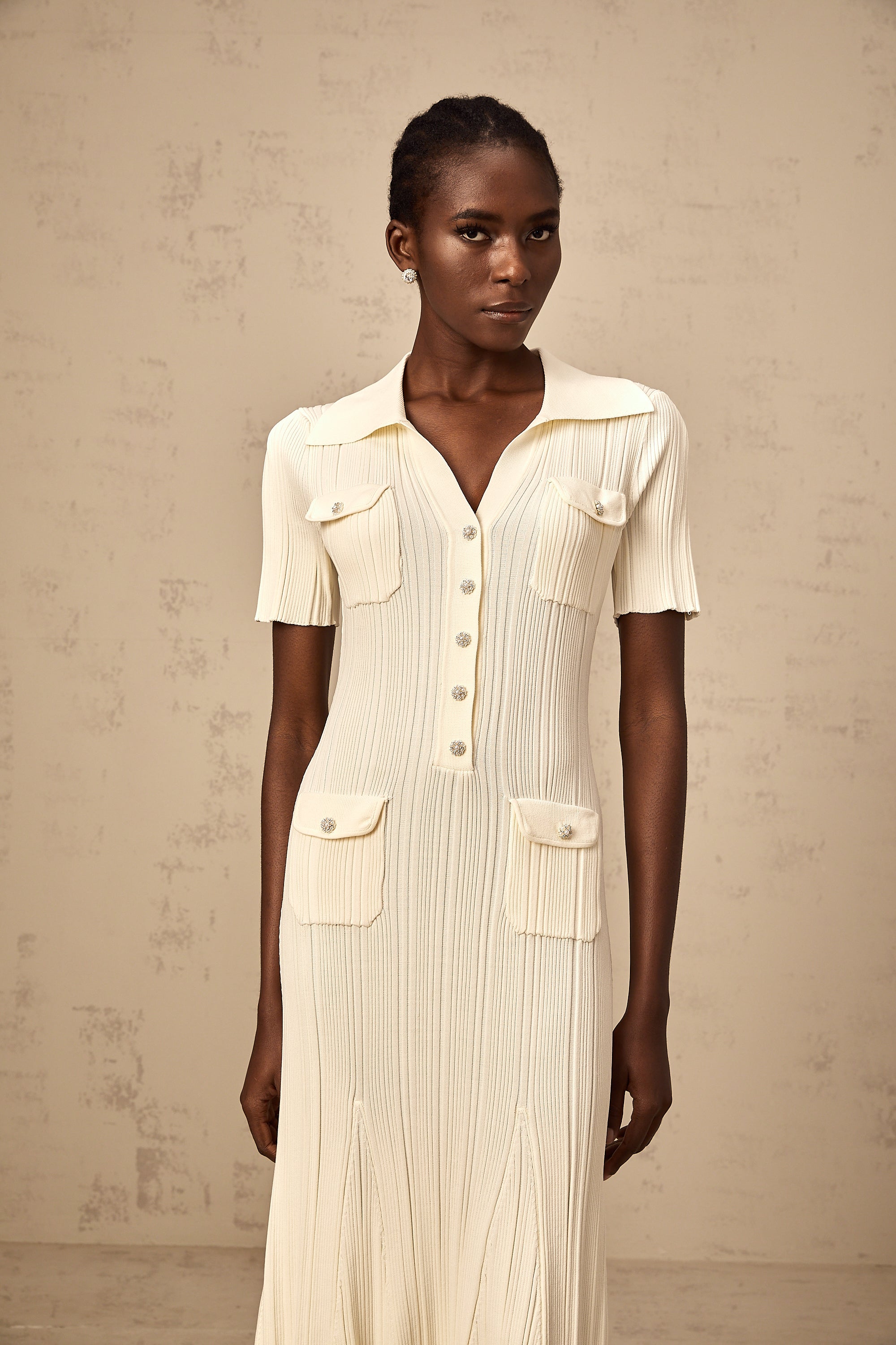 Nouria neutrals ribbed-knit midi dress