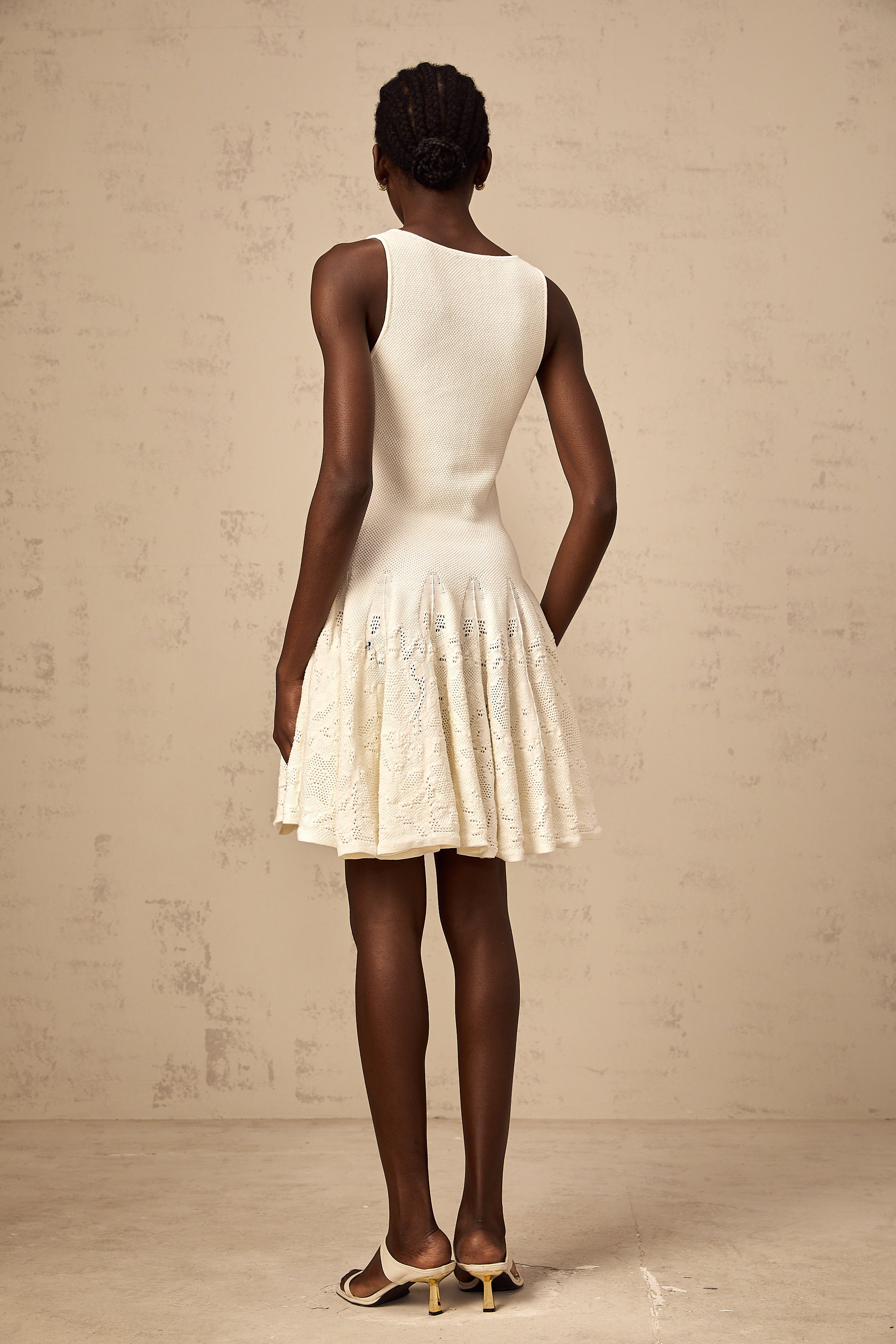 Éléonore white jacquard knit mini dress