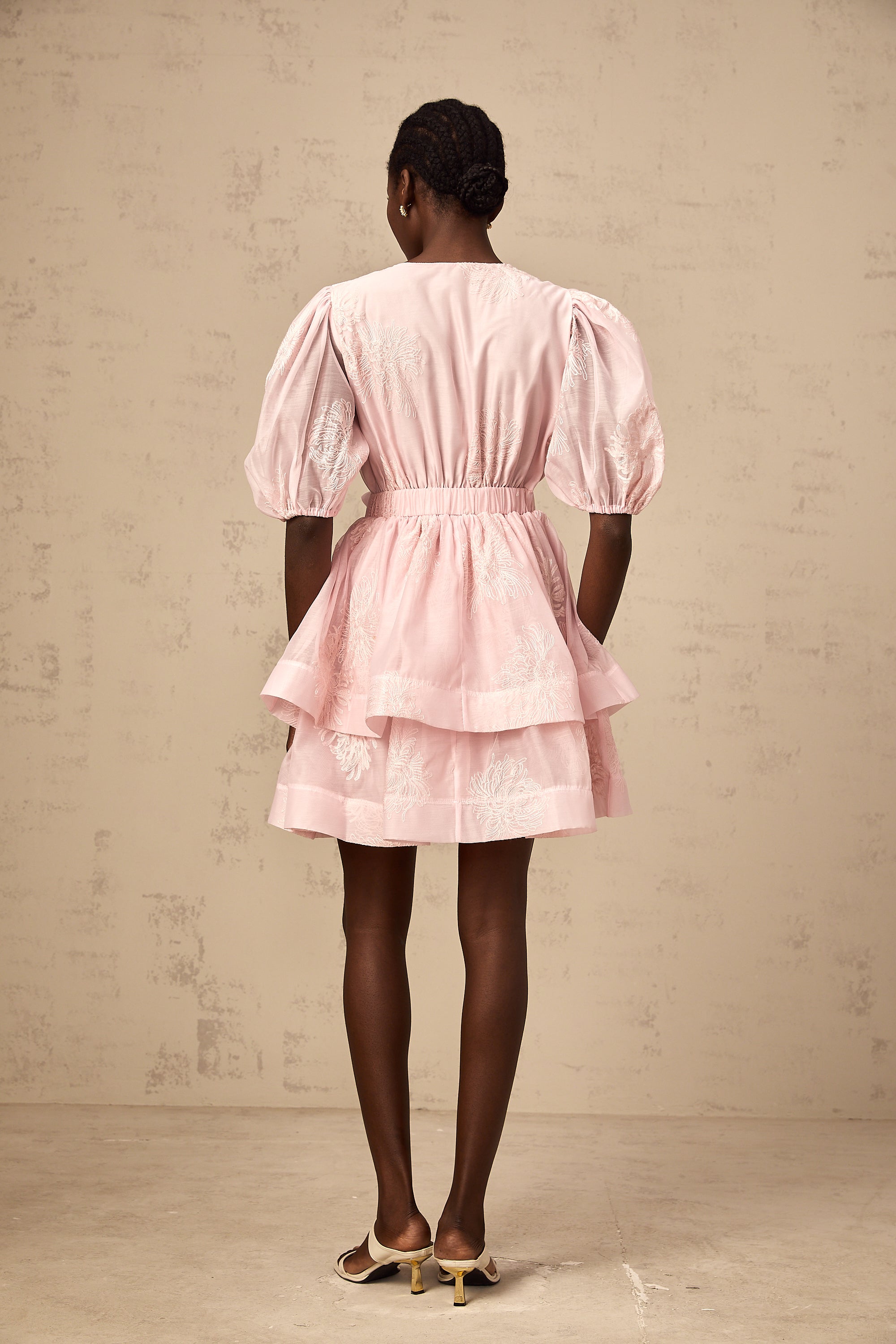 Florence pink floral-embroidered layered mini dress (Final Sale)