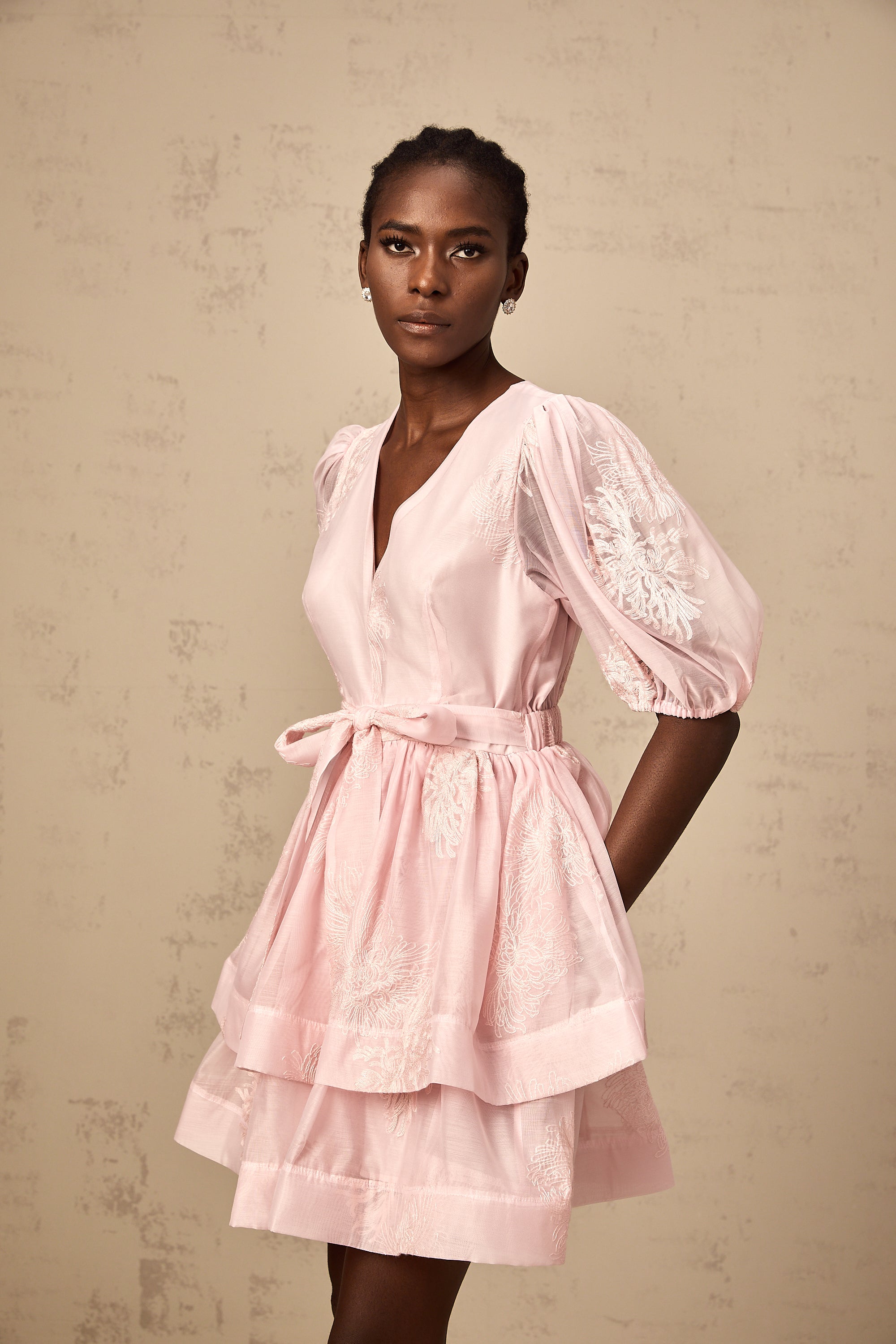Florence pink floral-embroidered layered mini dress (Final Sale)