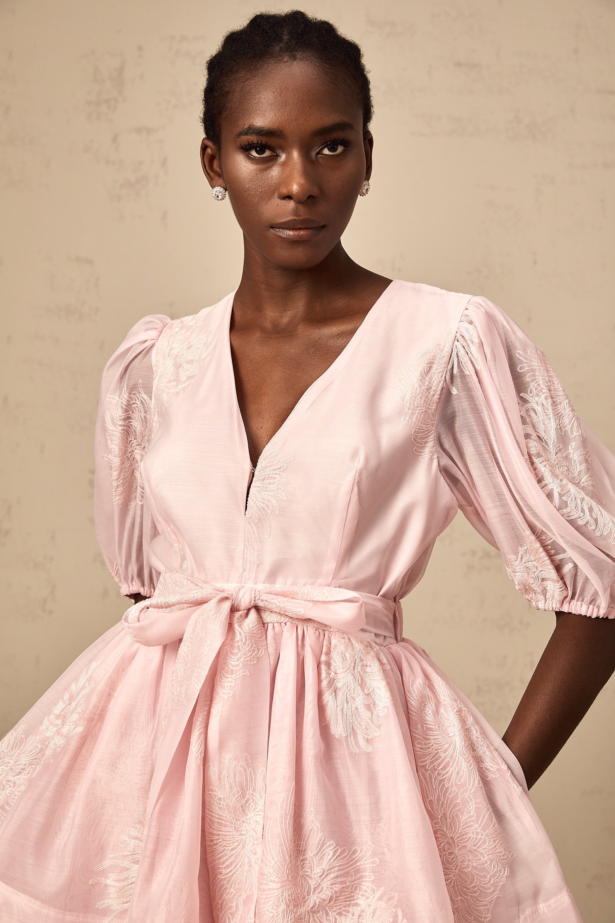 Florence pink floral-embroidered layered mini dress (Final Sale)