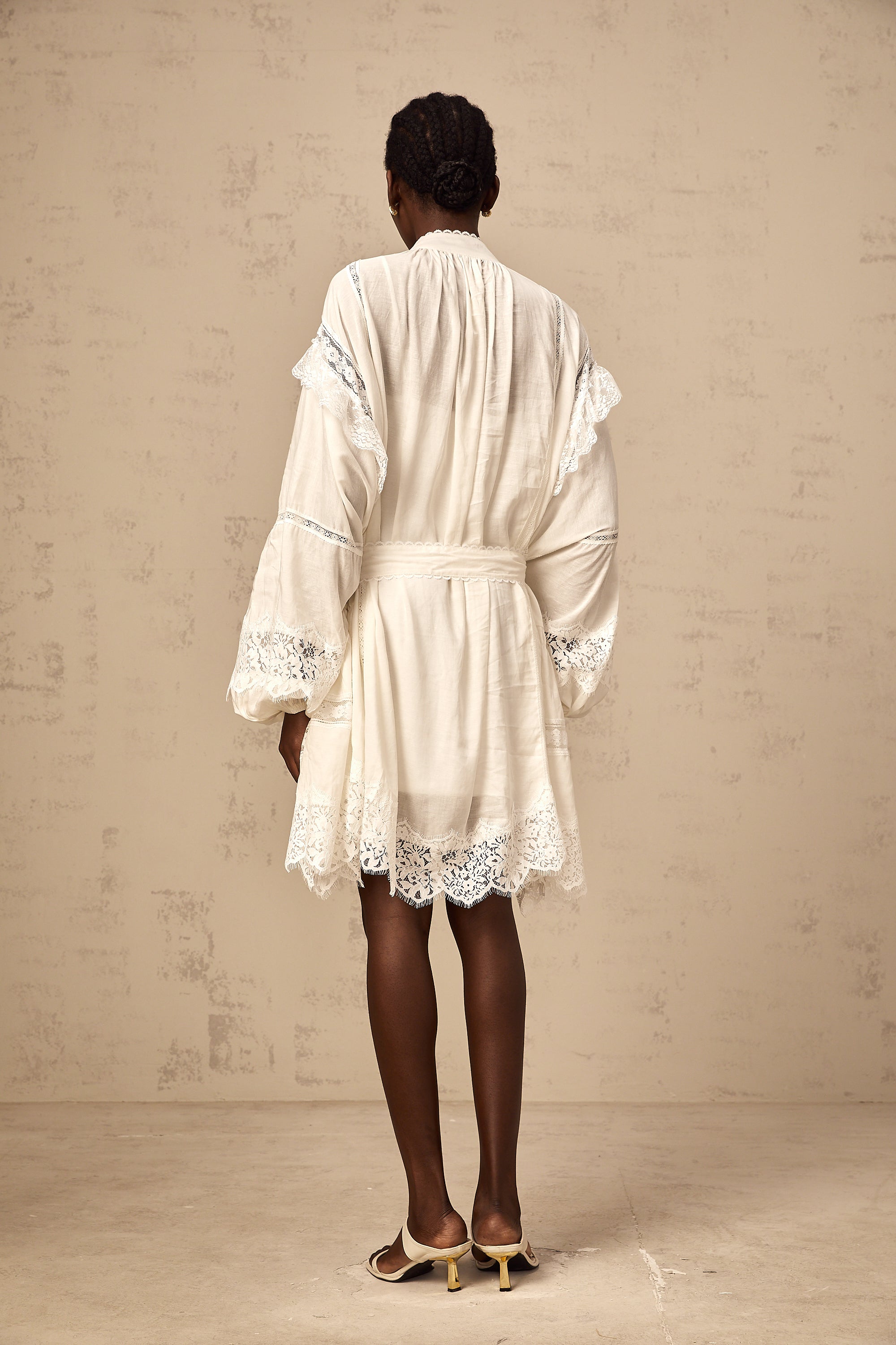 Reine white floral-lace-trim mini dress