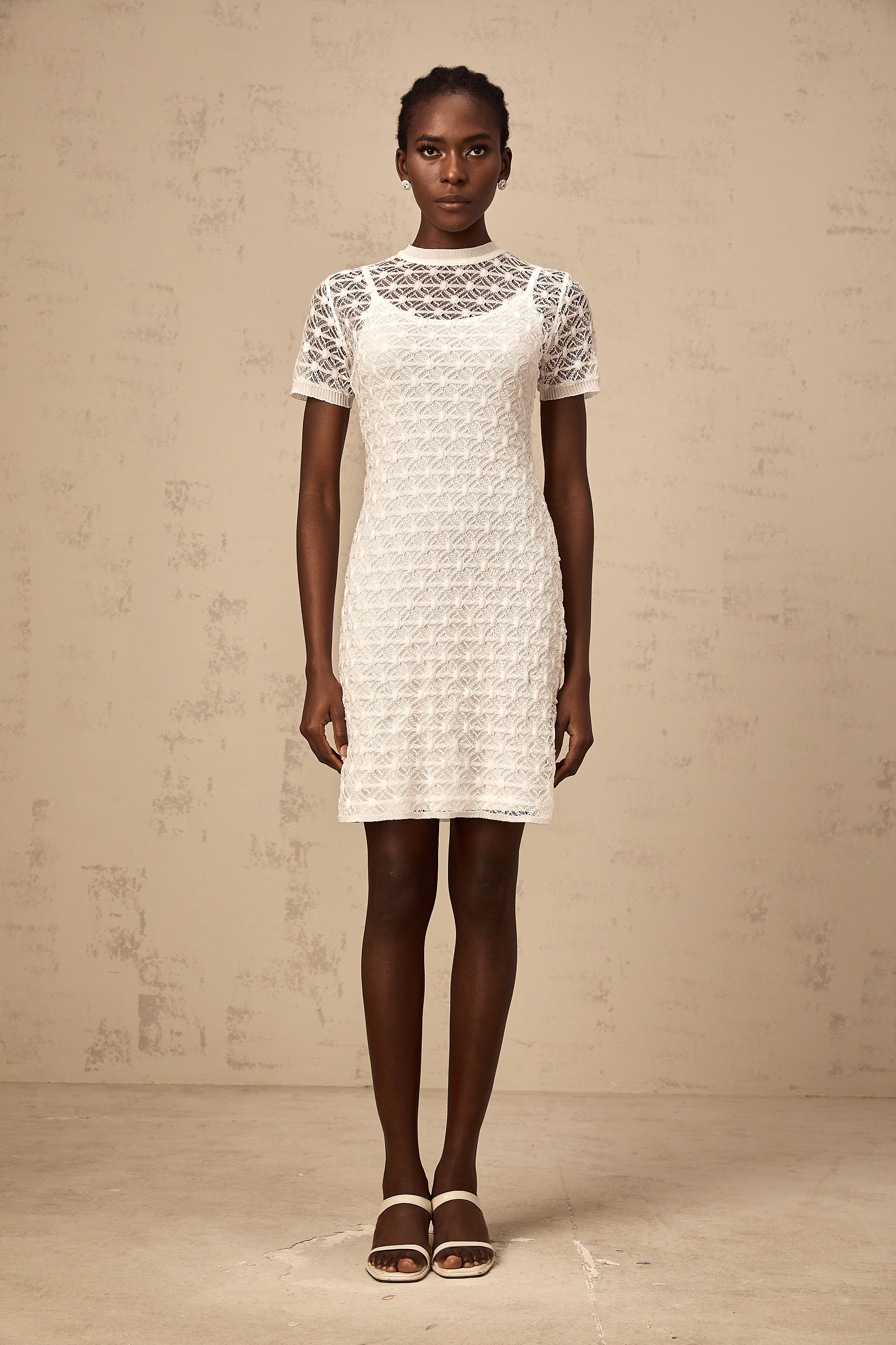Vanessa white semi-sheer knit mini dress