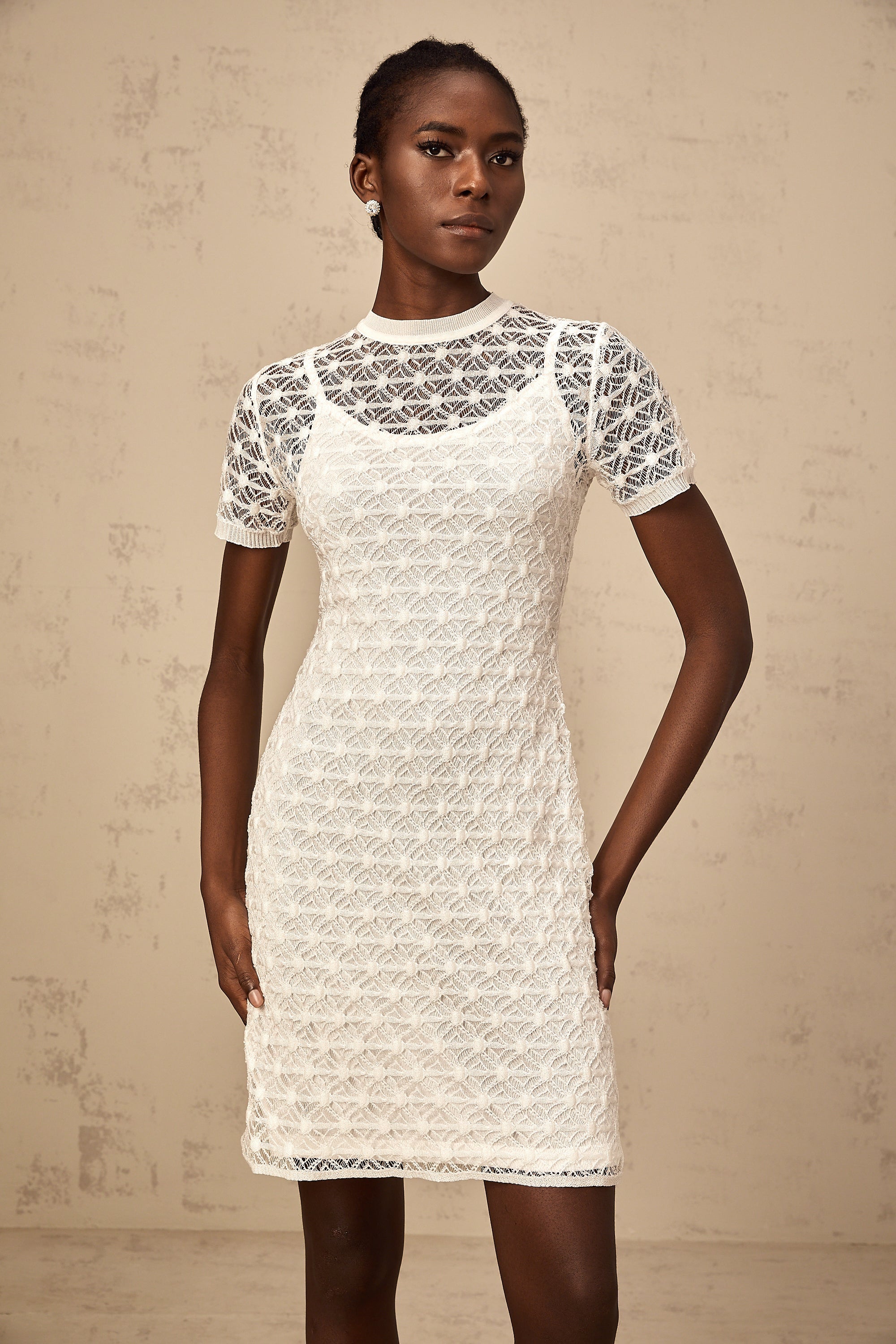 Vanessa white semi-sheer knit mini dress