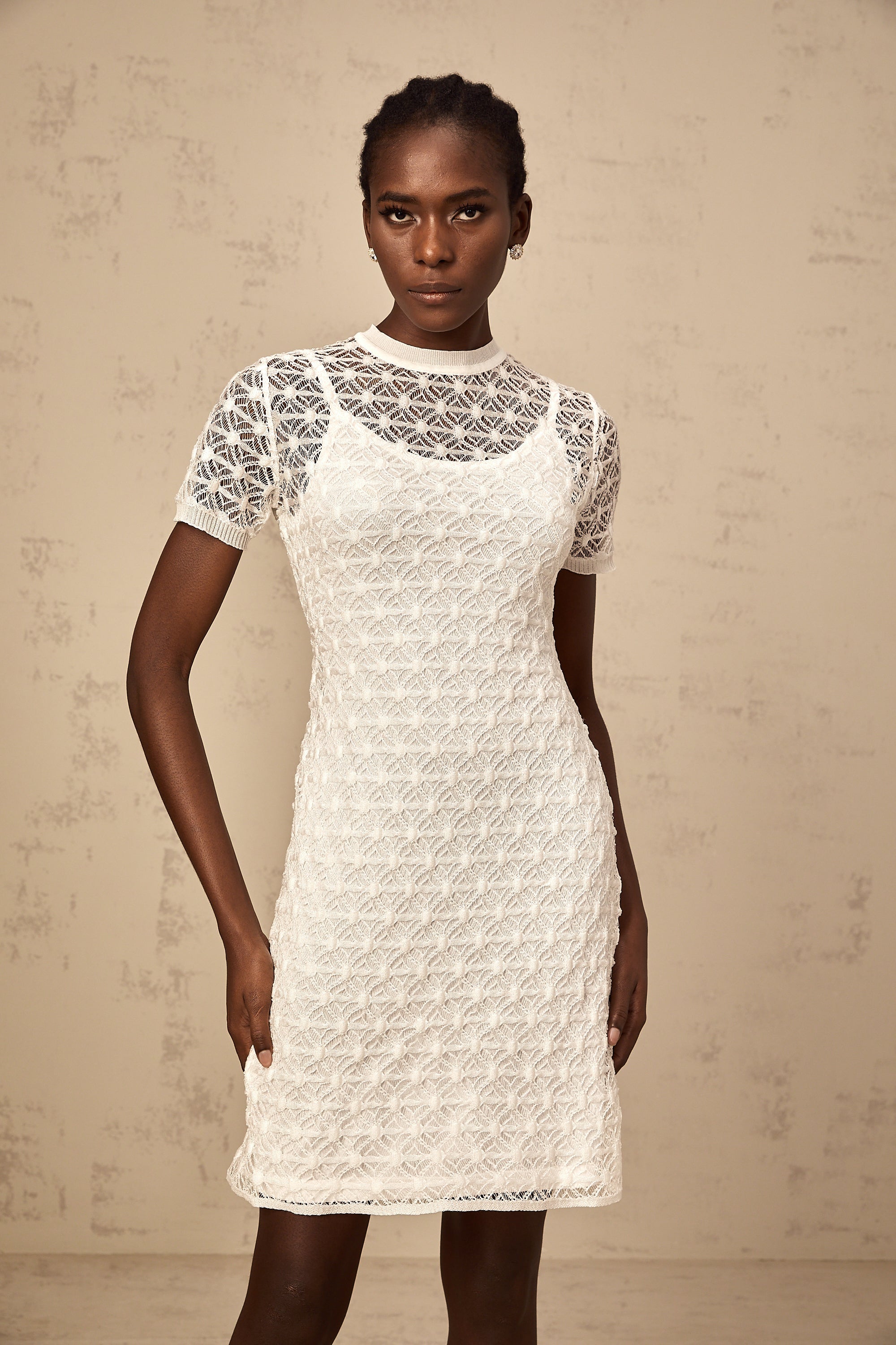 Vanessa white semi-sheer knit mini dress