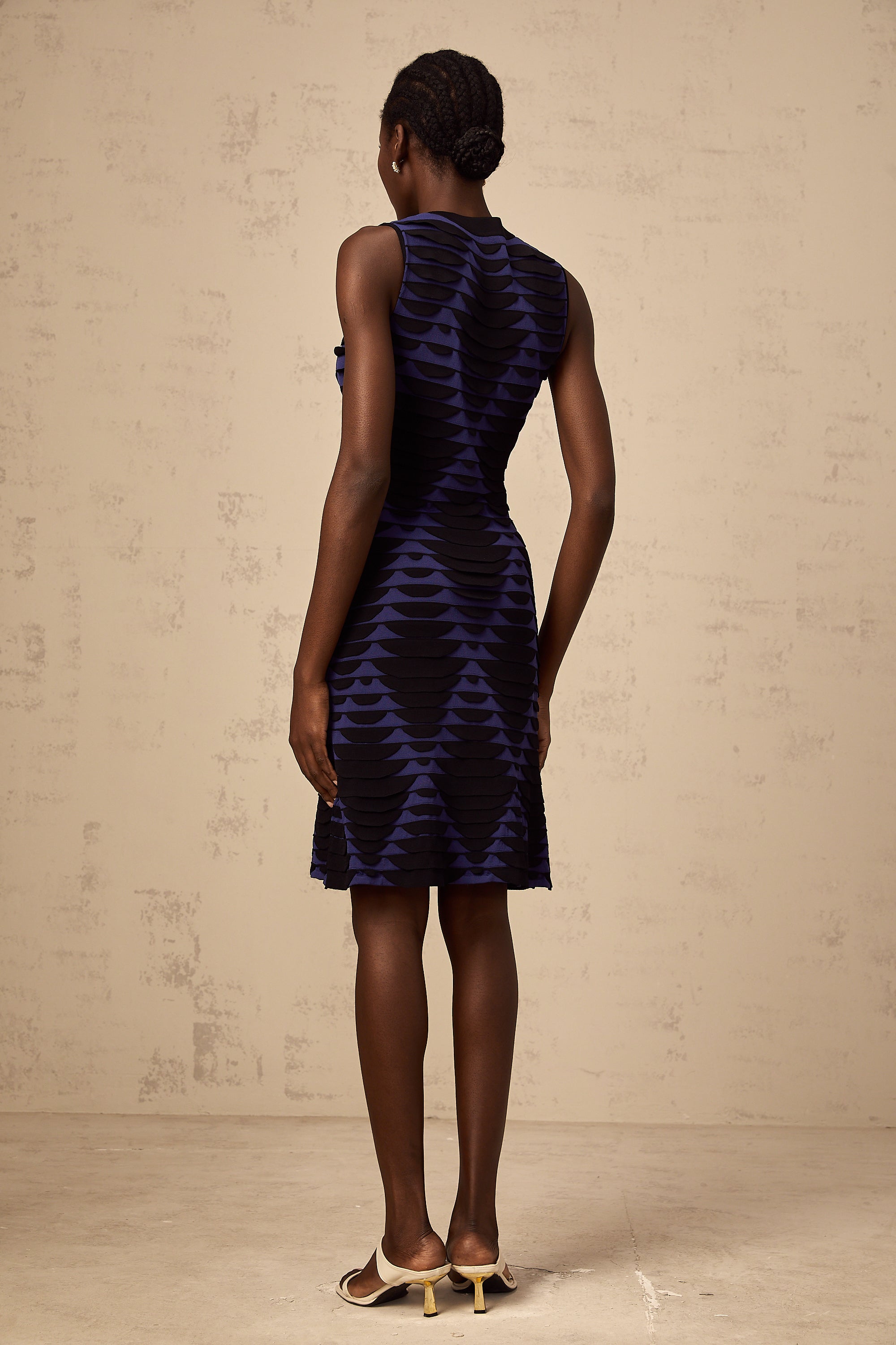 Anaïs black snake-pattern godet mini dress
