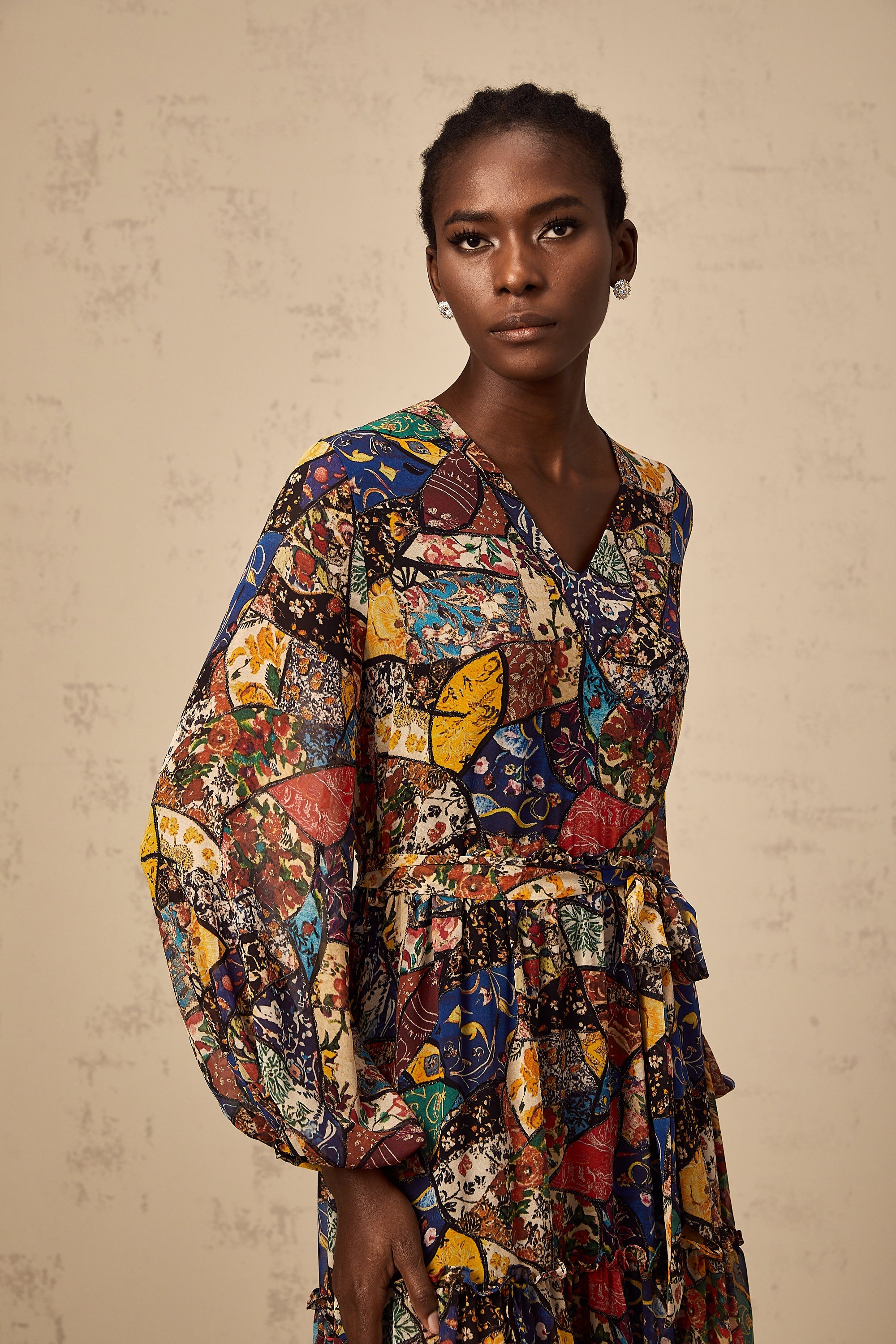 Diane brown bohemian shirring midi dress