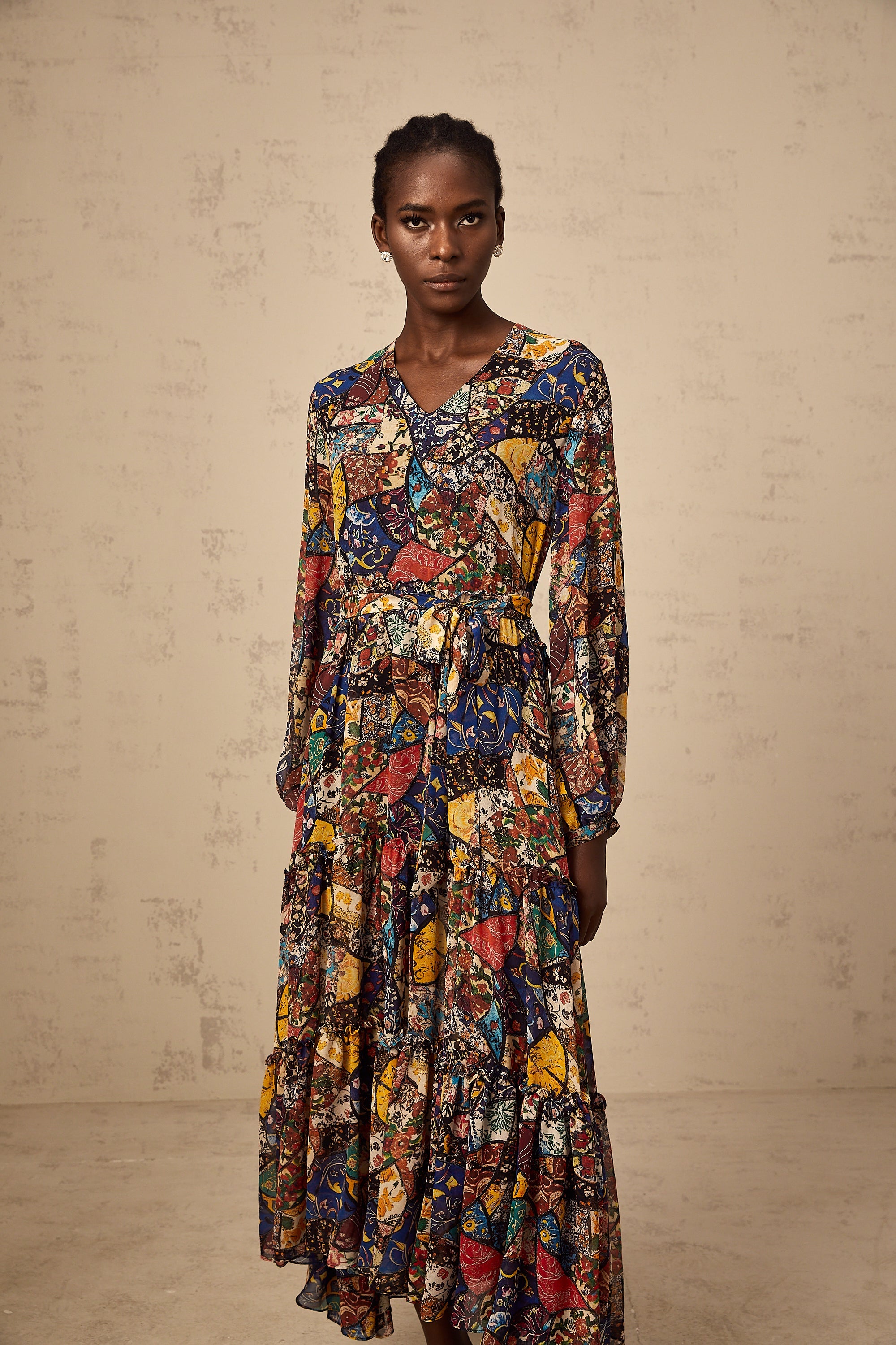 Diane brown bohemian shirring midi dress