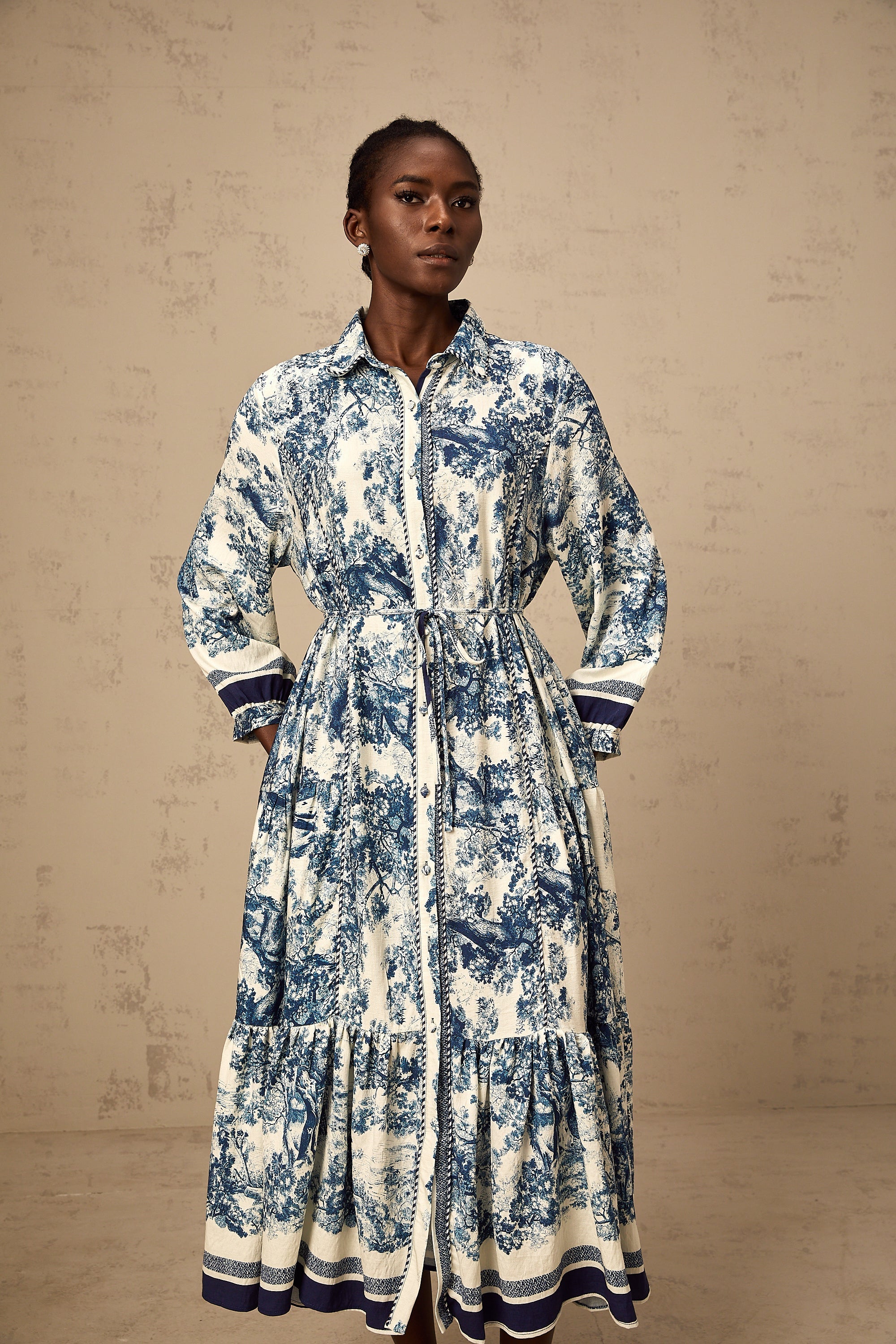Adélaïde graphic-print midi dress in Blue
