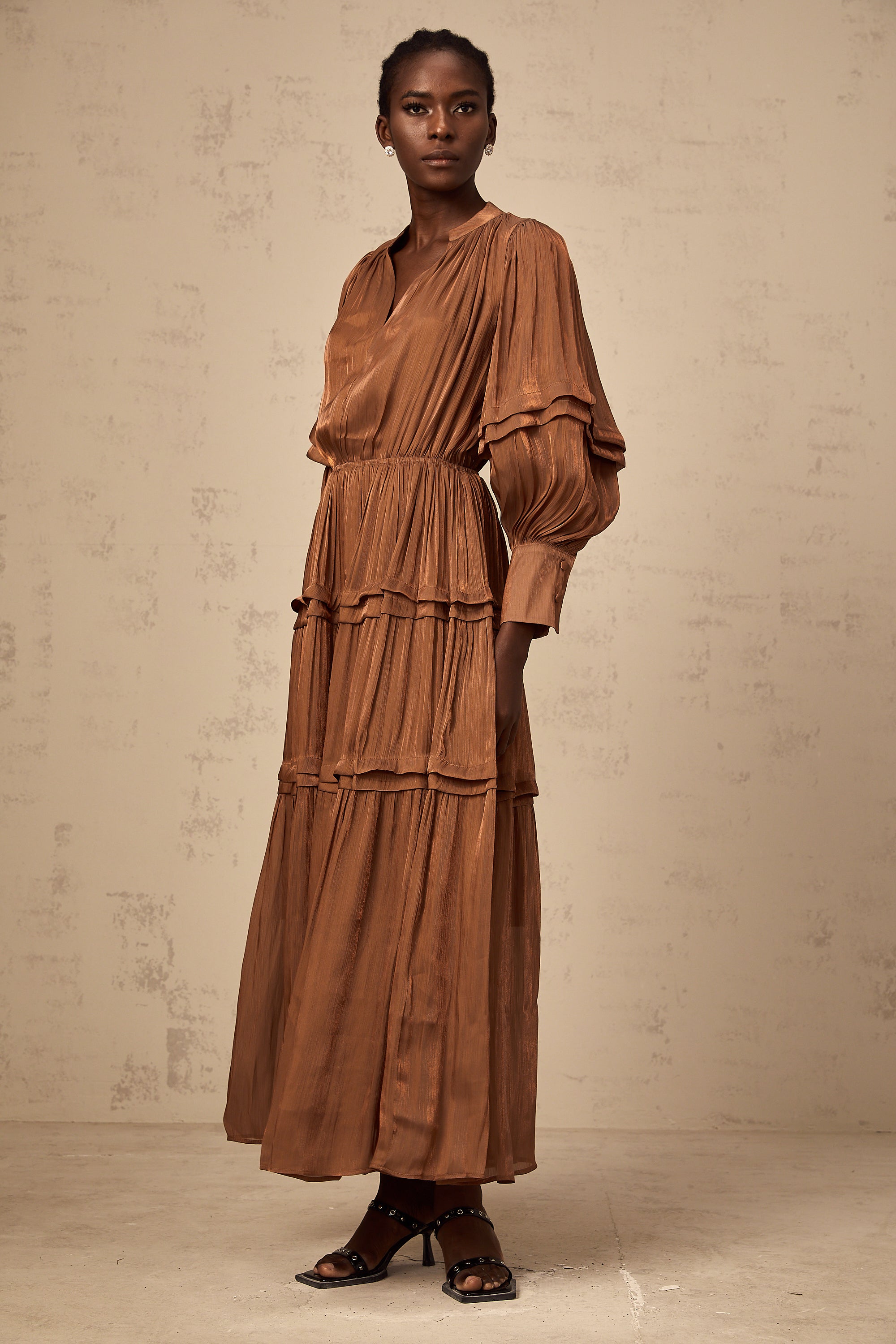 Emma brown ruffled-trim tiered maxi dress (Final Sale-US Only)