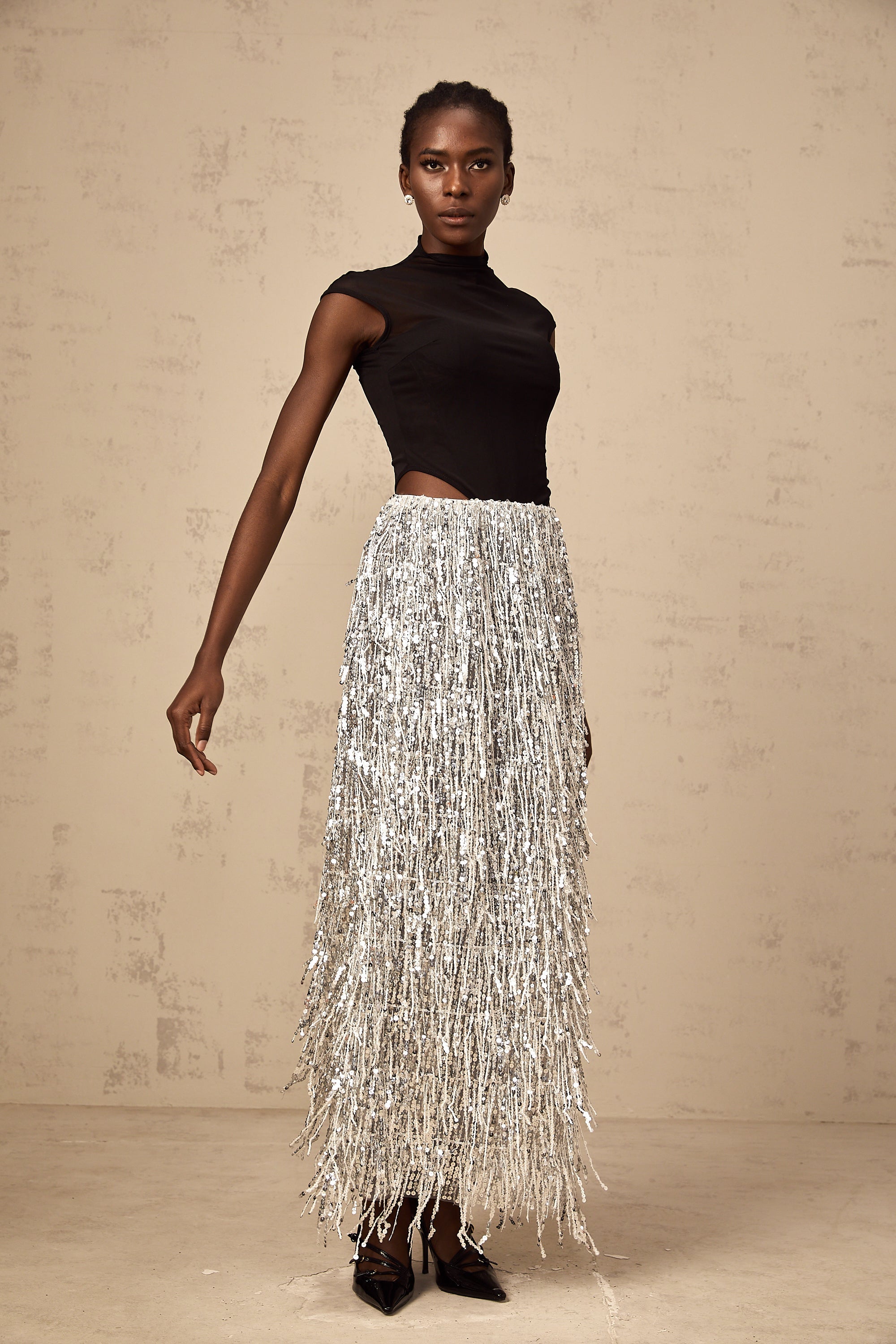 Virginie two-tone corset-style top & skirt matching set