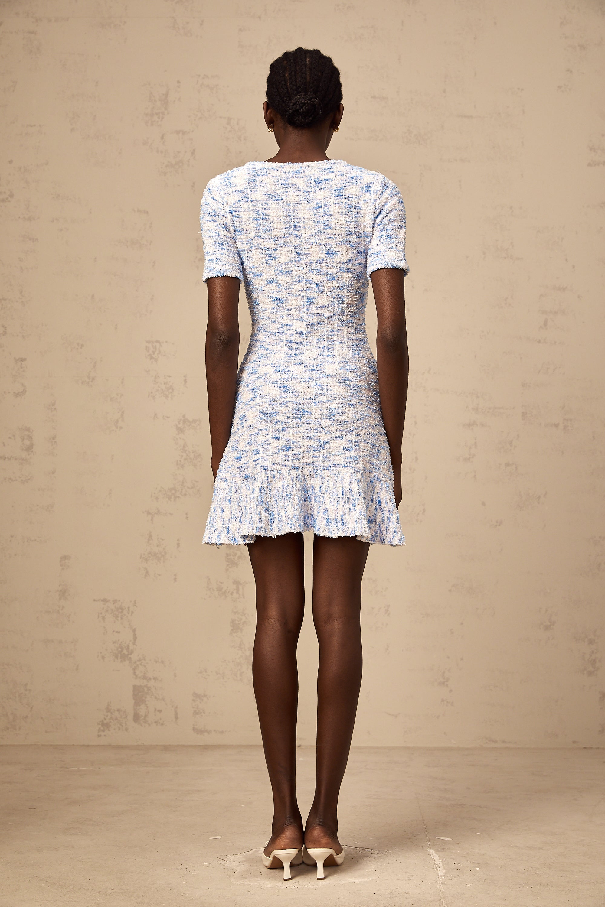 Éloïse blue checked knit mini dress