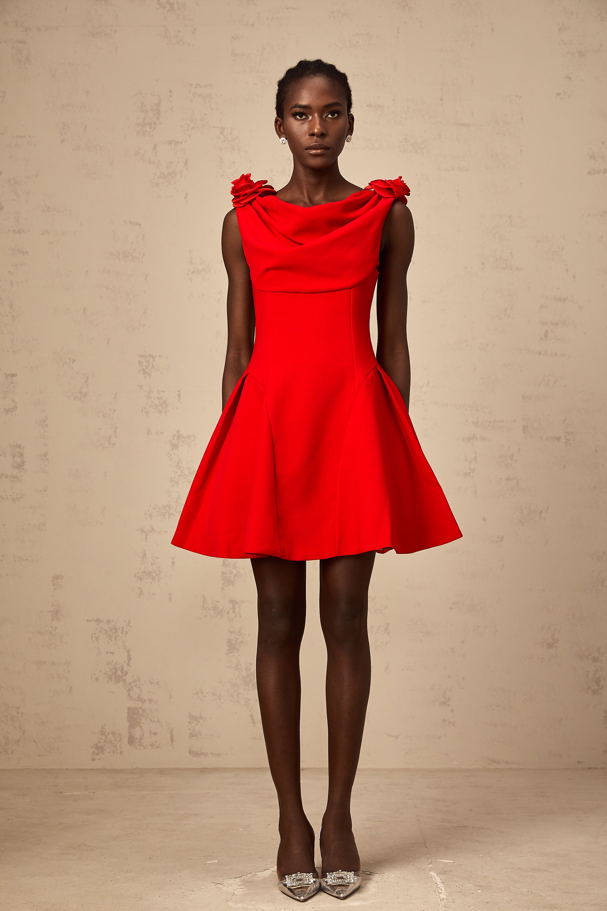 Sabine red faux-flower sleeveless mini dress