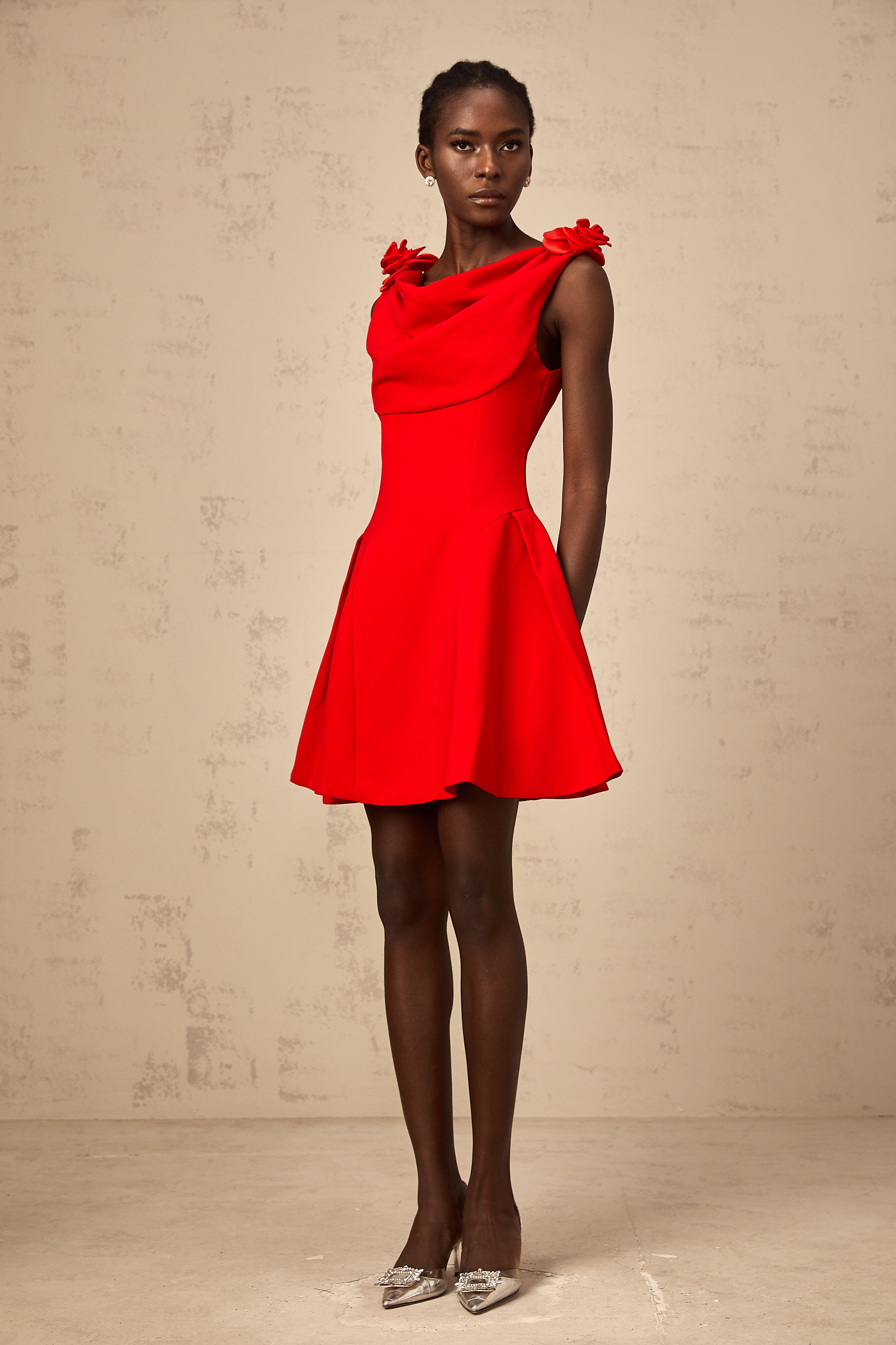 Sabine red faux-flower sleeveless mini dress