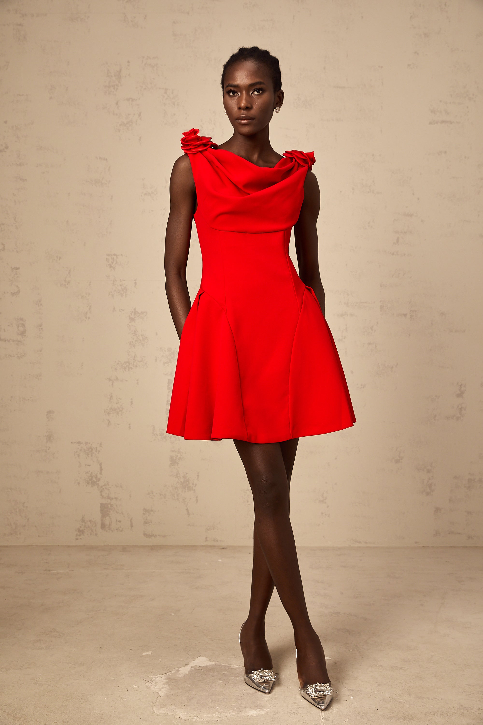 Sabine red faux-flower sleeveless mini dress