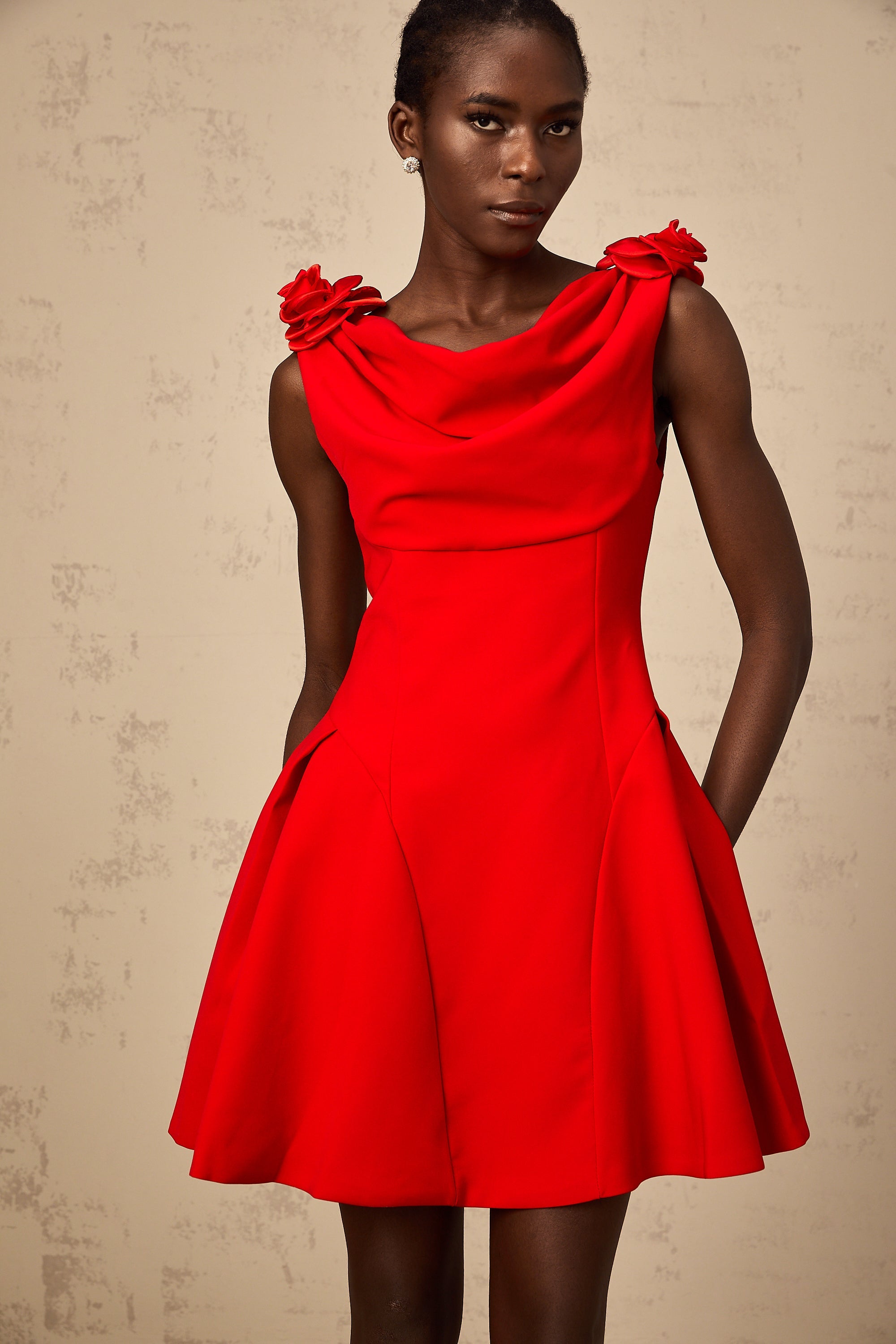 Sabine red faux-flower sleeveless mini dress