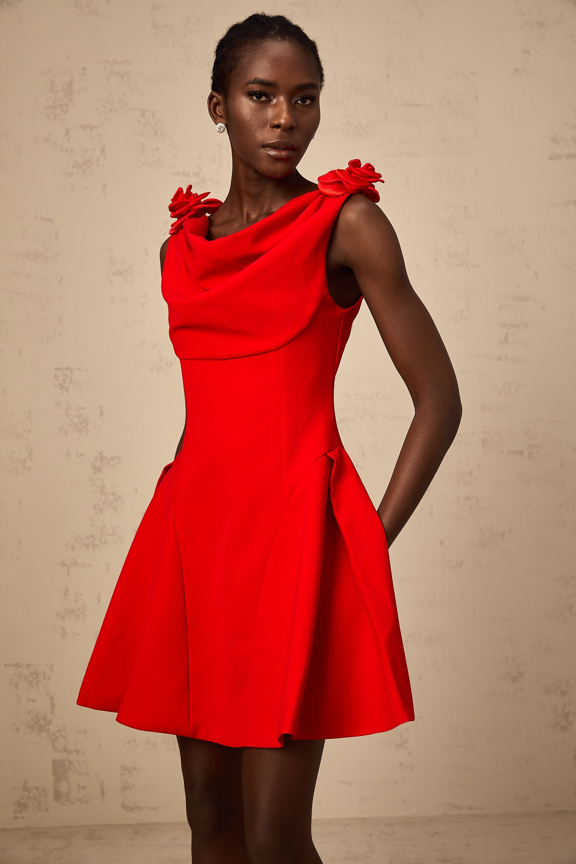 Sabine red faux-flower sleeveless mini dress