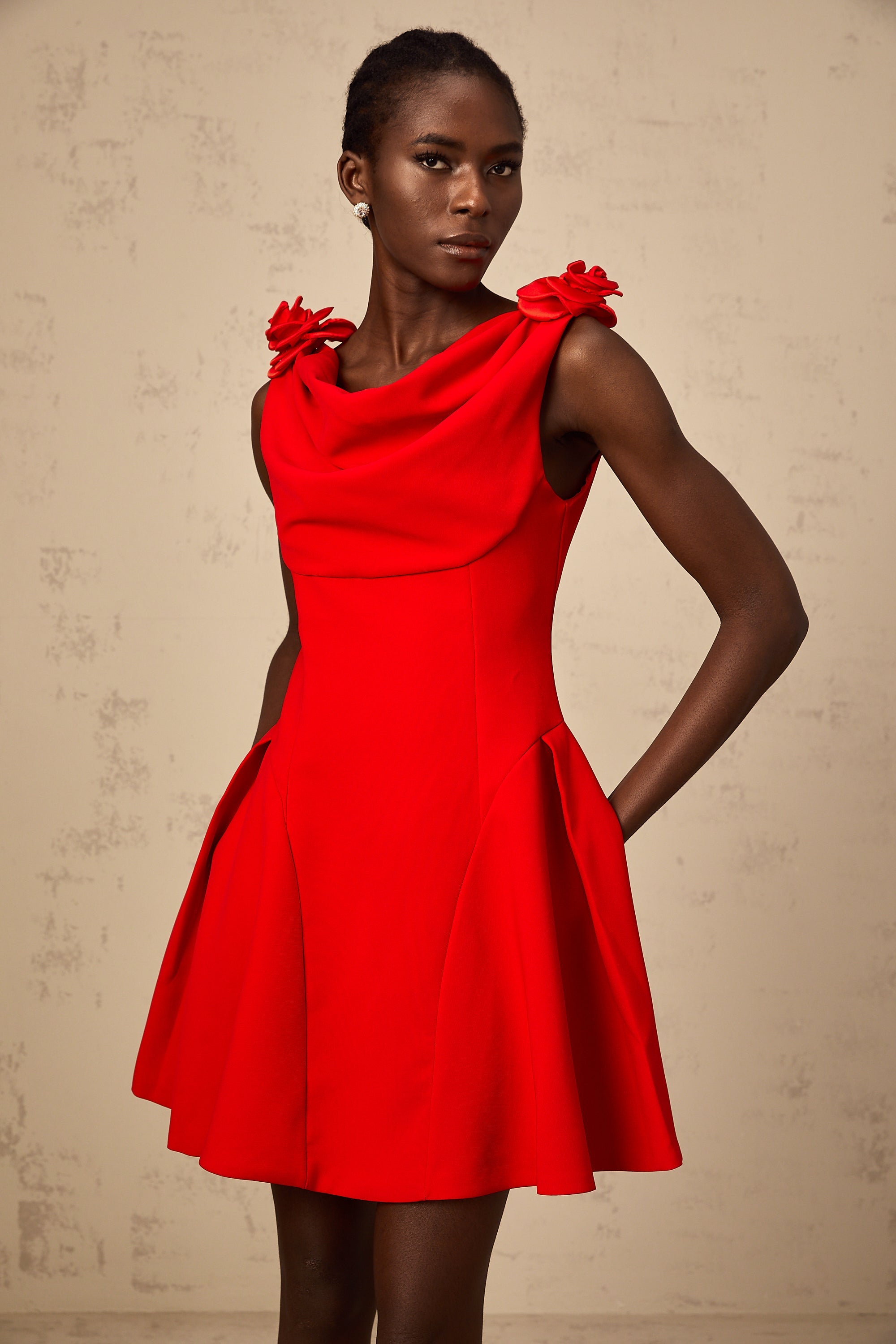 Sabine red faux-flower sleeveless mini dress