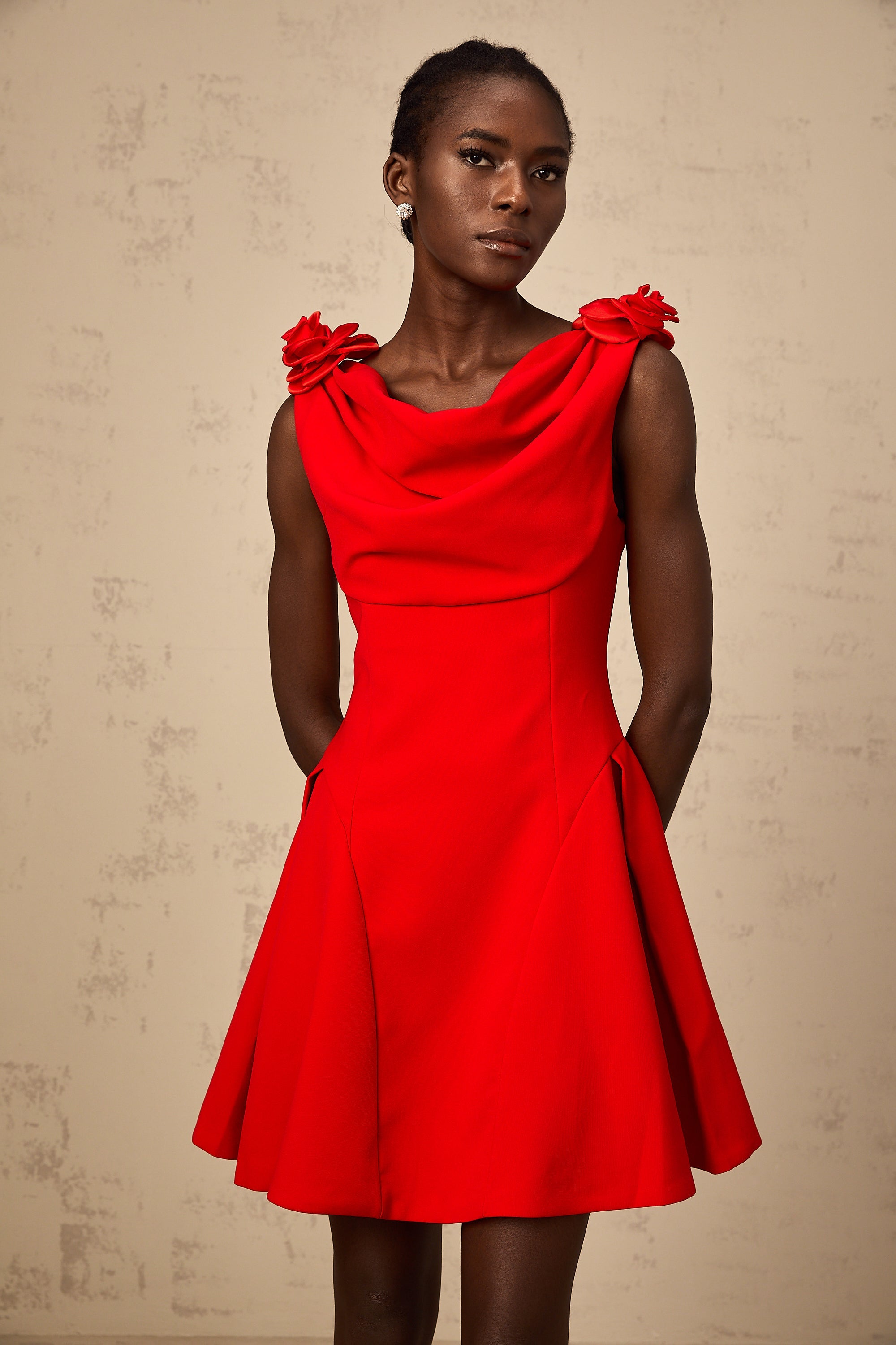 Sabine red faux-flower sleeveless mini dress