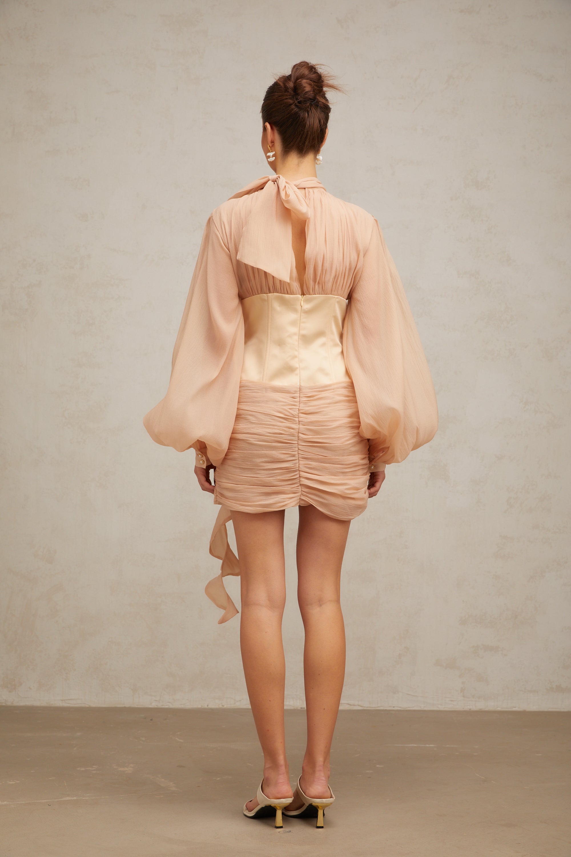 Téa cinched-waist floral-appliqué panelled mini dress (Final Sale)