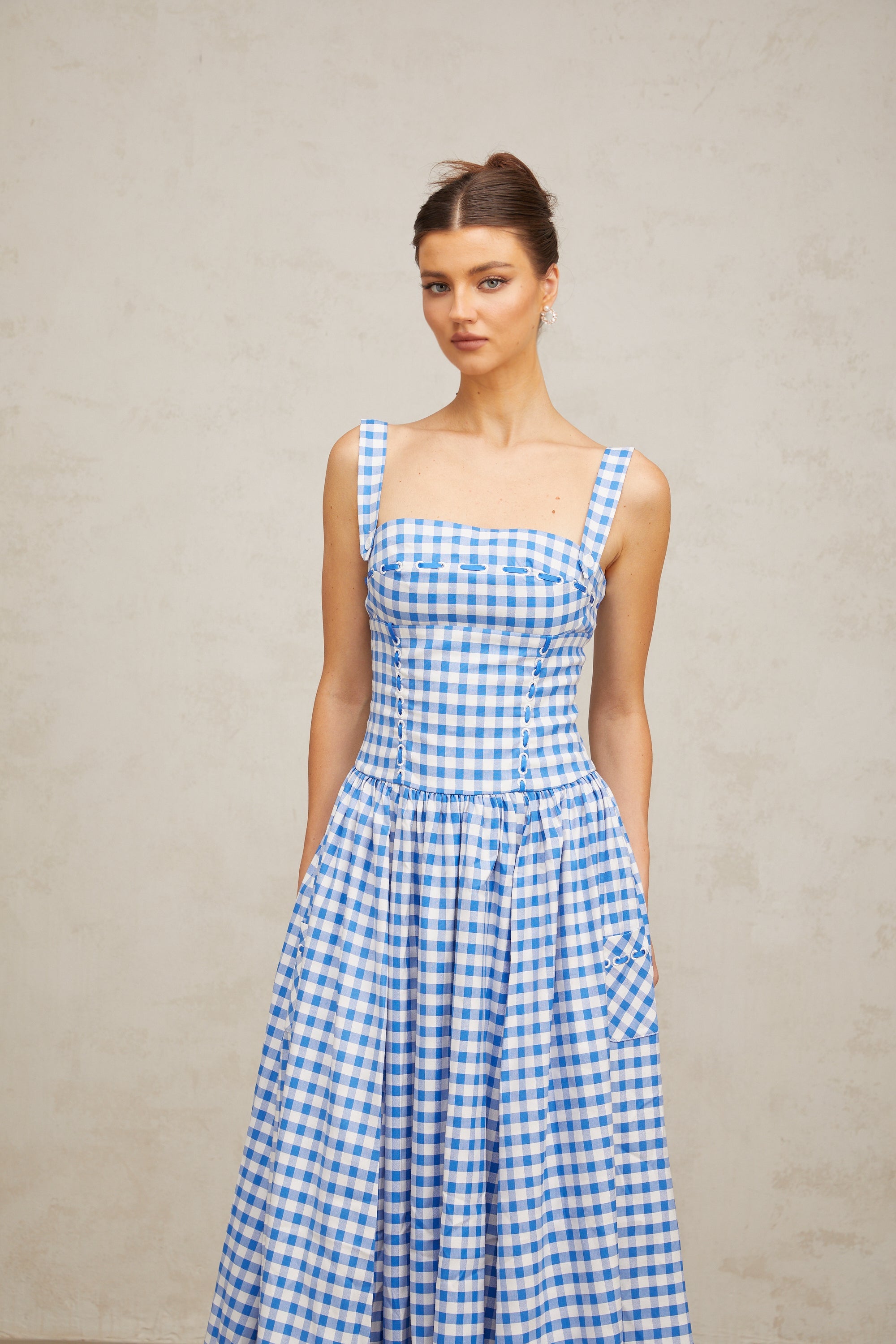 Diane blue gingham midi dress