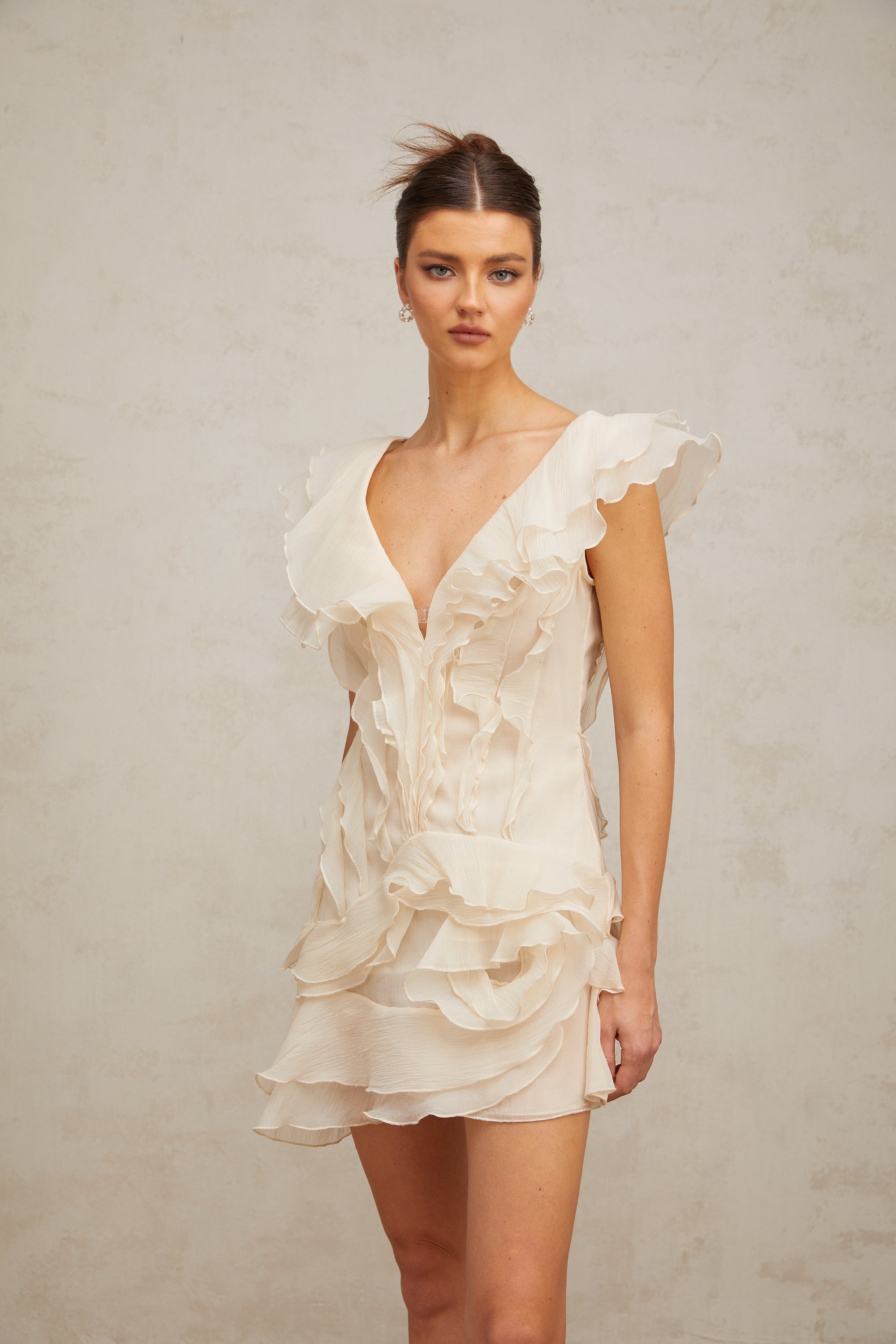 Hélène faux-flower layered ruffled mini dress (Final Sale-US Only)