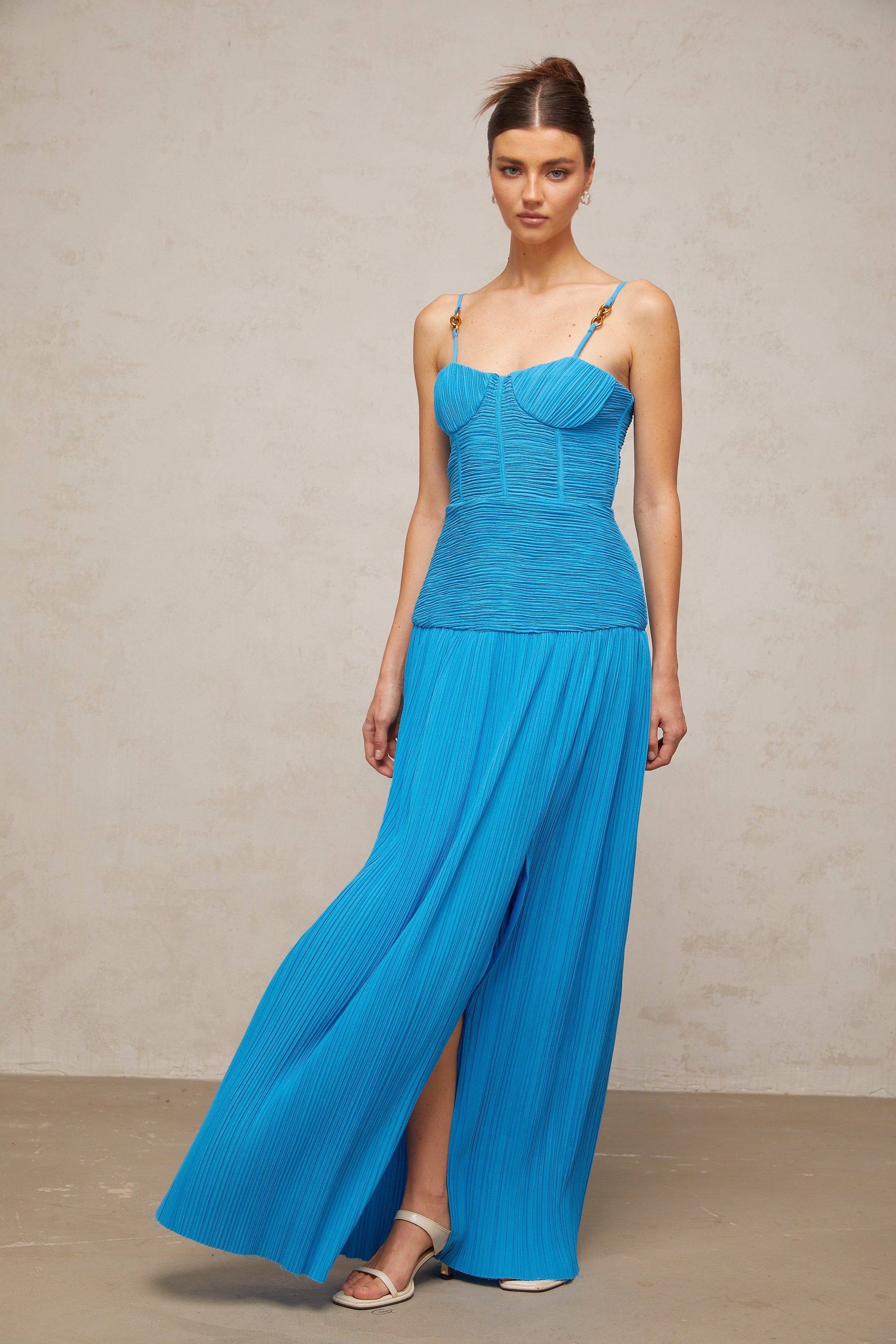 Félicie side-slit pleated maxi dress in Blue