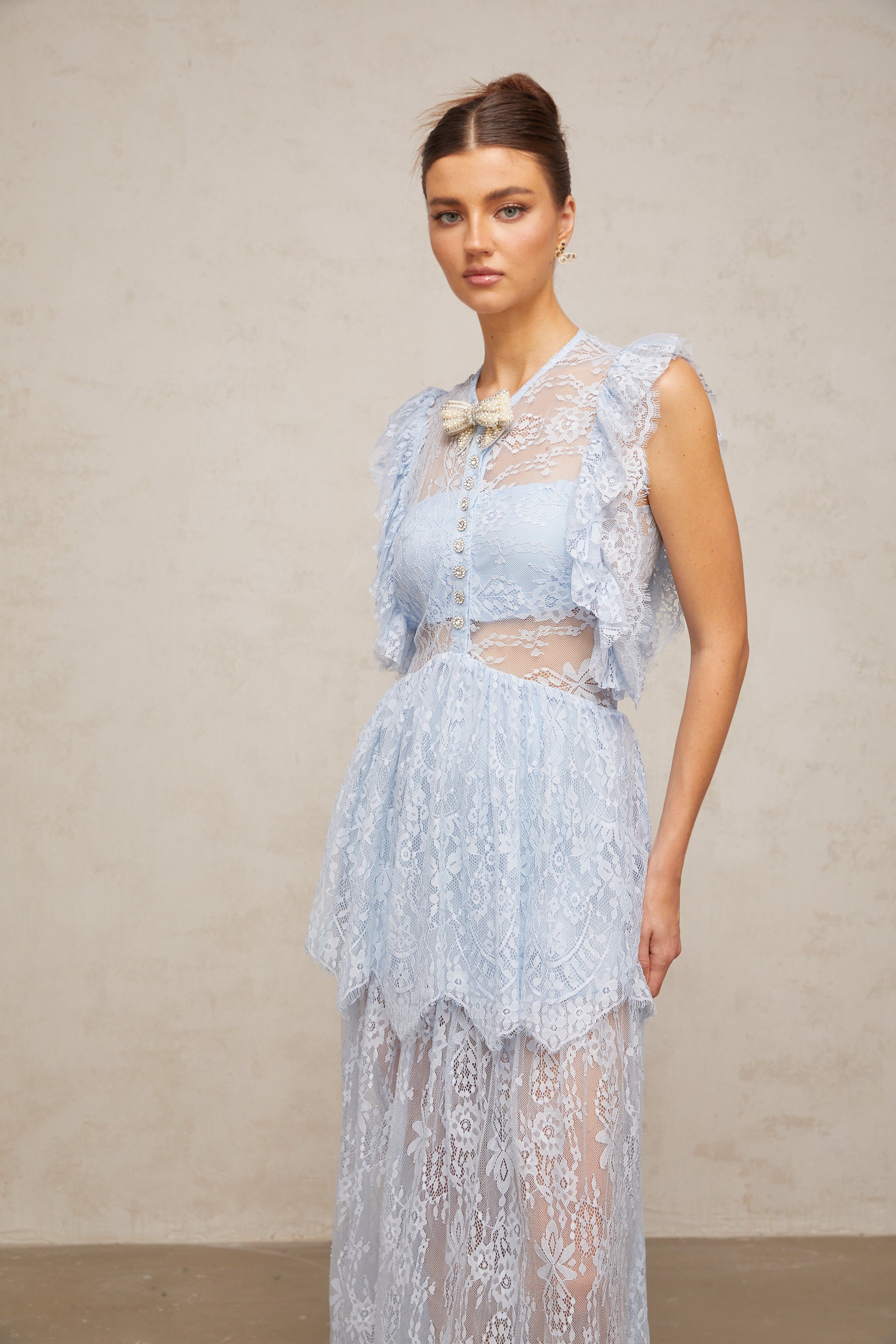 Capucine blue lace layered maxi dress