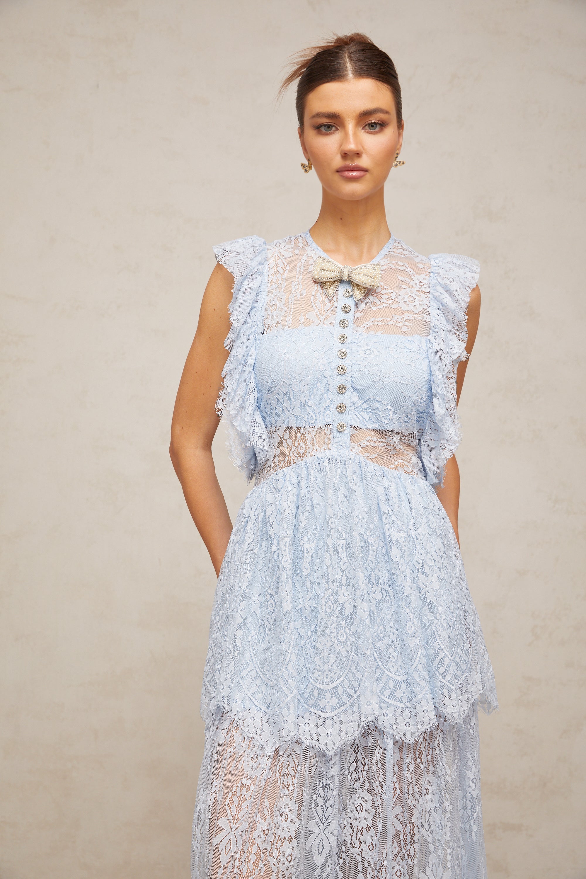 Capucine blue lace layered maxi dress