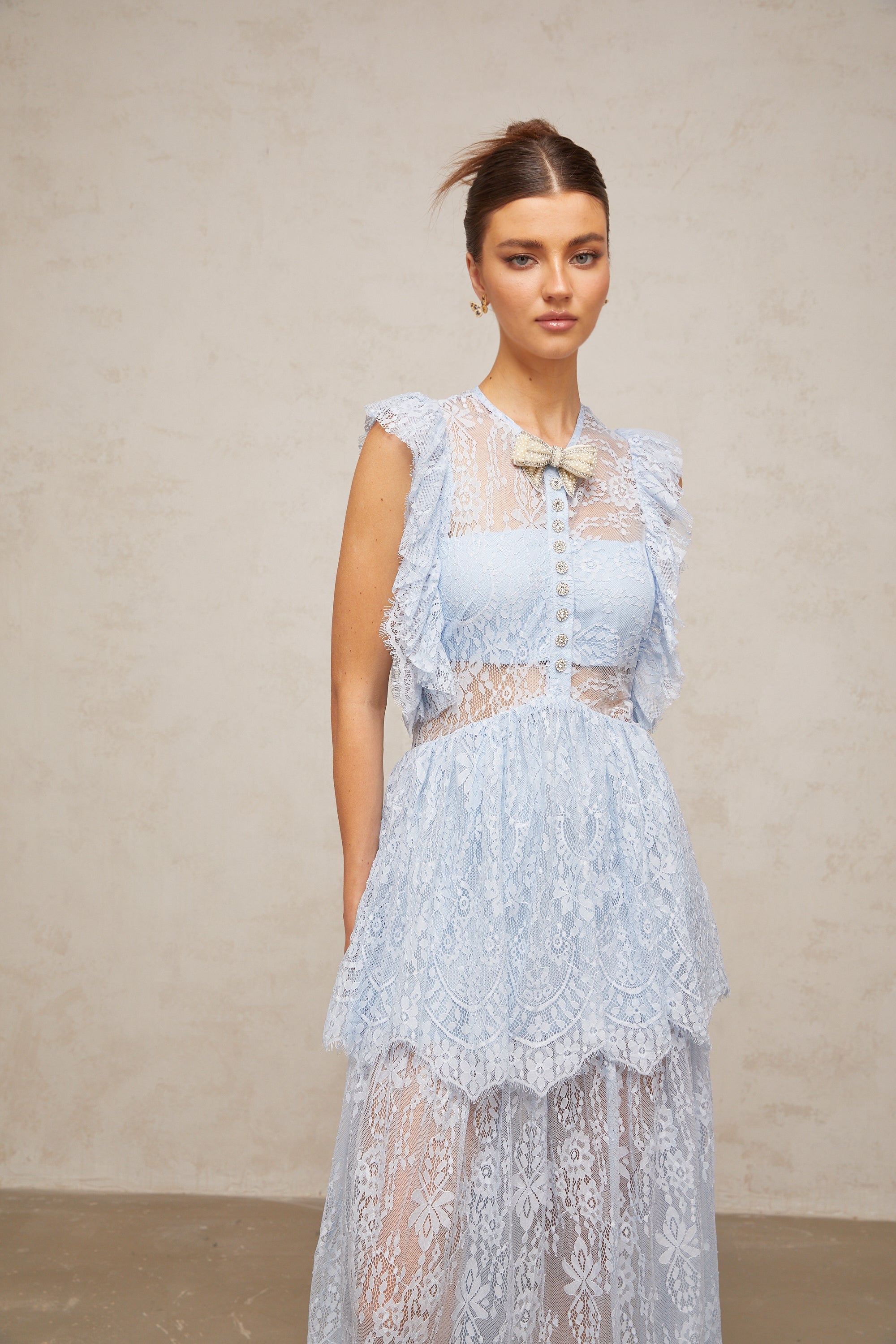 Capucine blue lace layered maxi dress