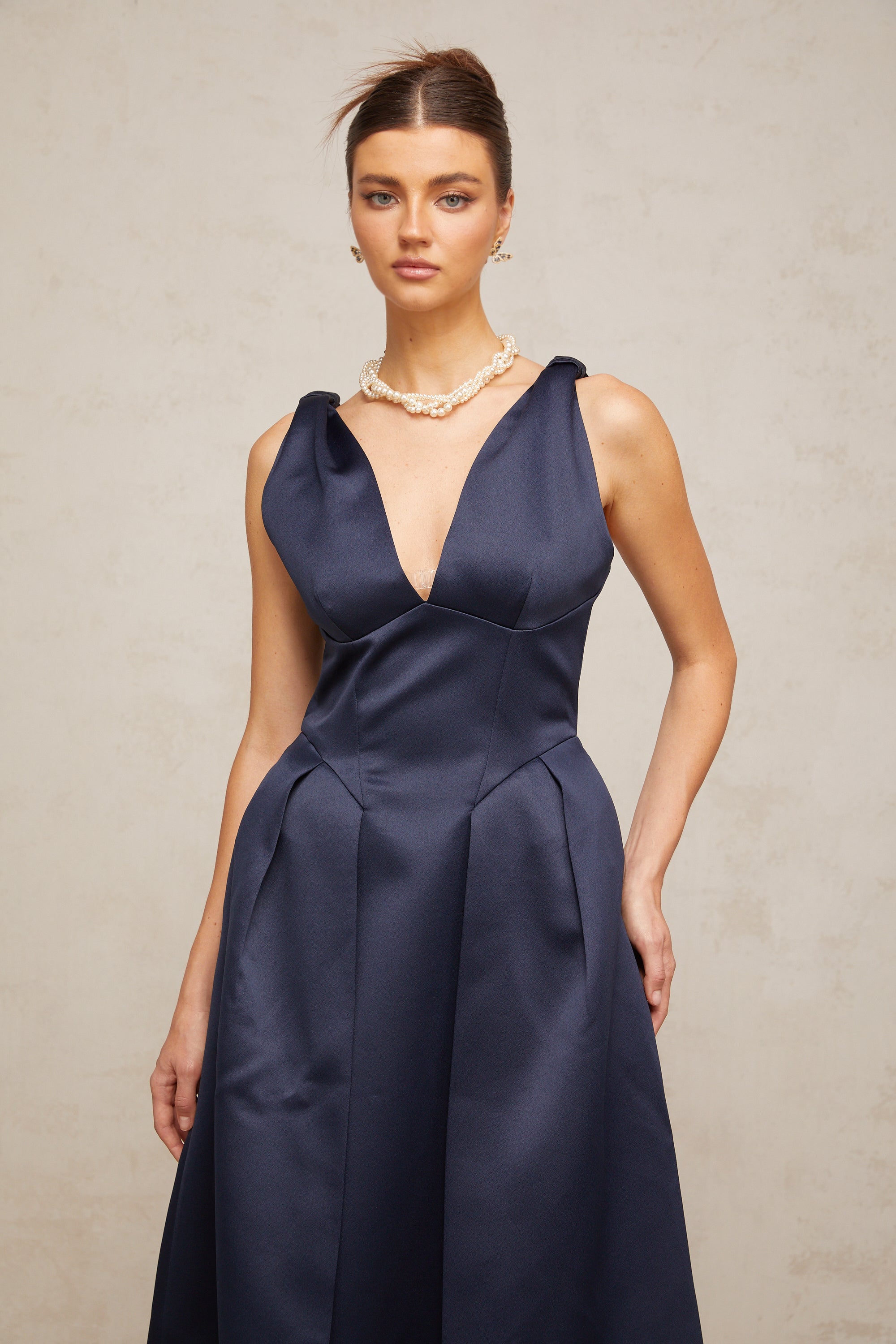 Chantale blue twist-detail satin midi dress (Final Sale)