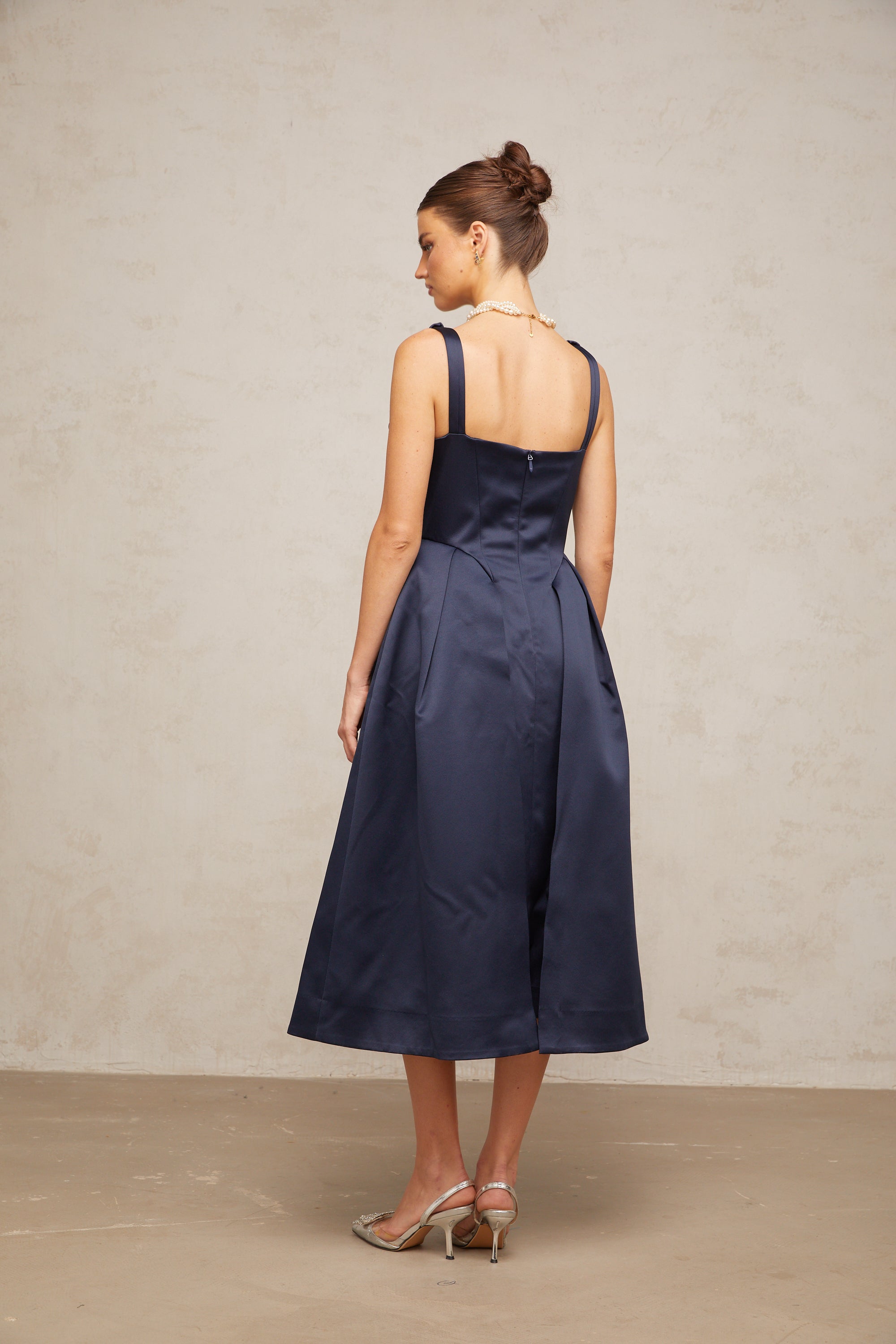 Chantale blue twist-detail satin midi dress (Final Sale)