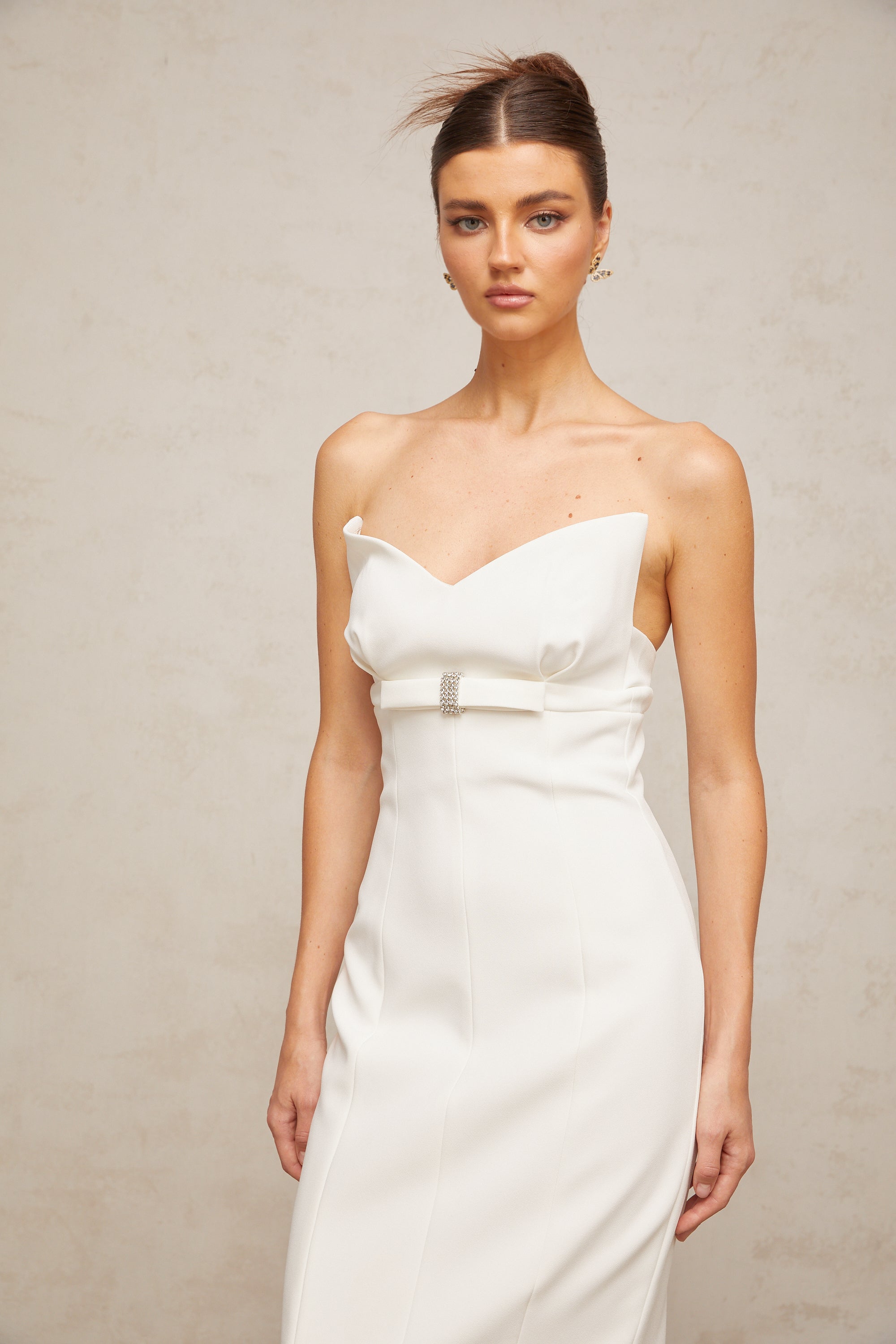 Isaline white corset bow-detail midi dress