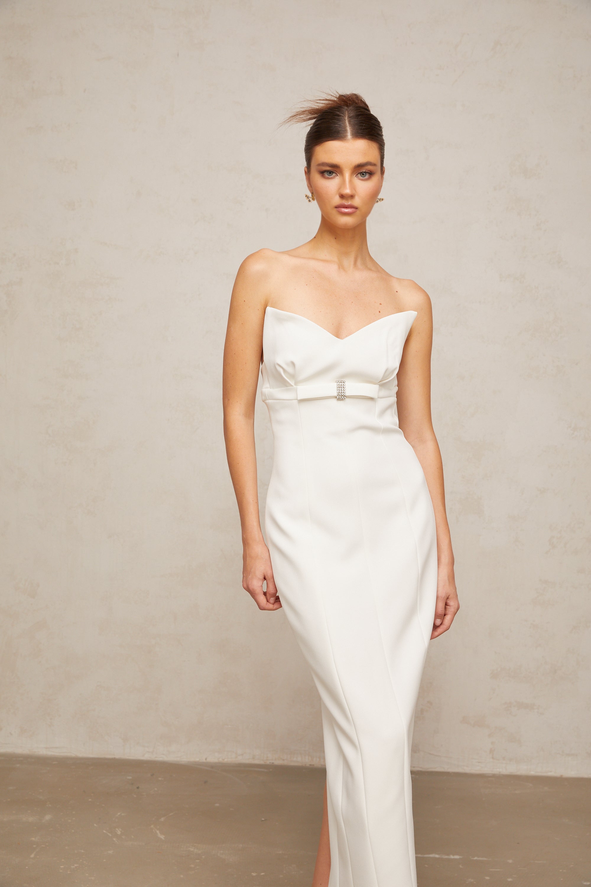 Isaline white corset bow-detail midi dress
