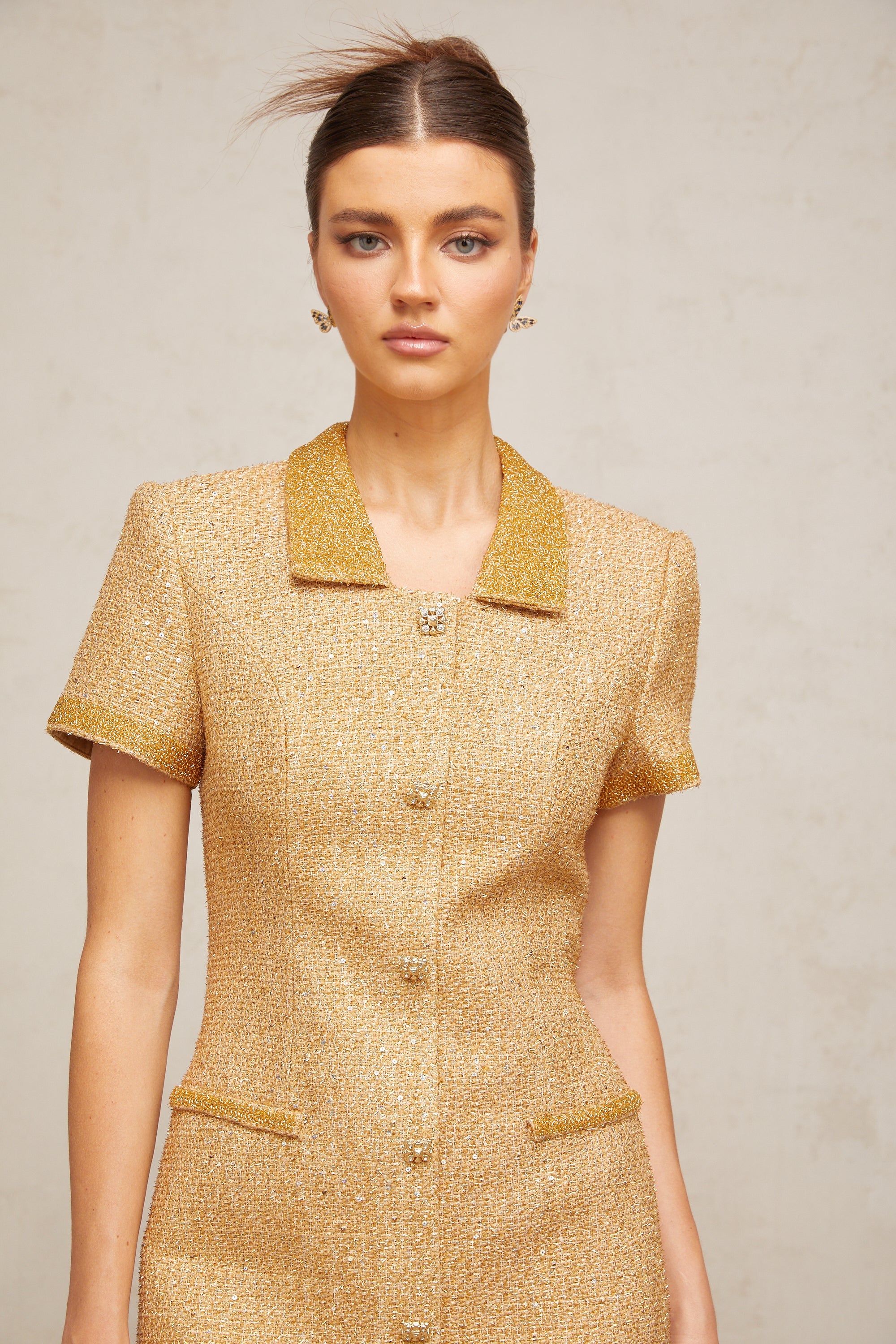 Mélodie gold sequined tweed mini dress