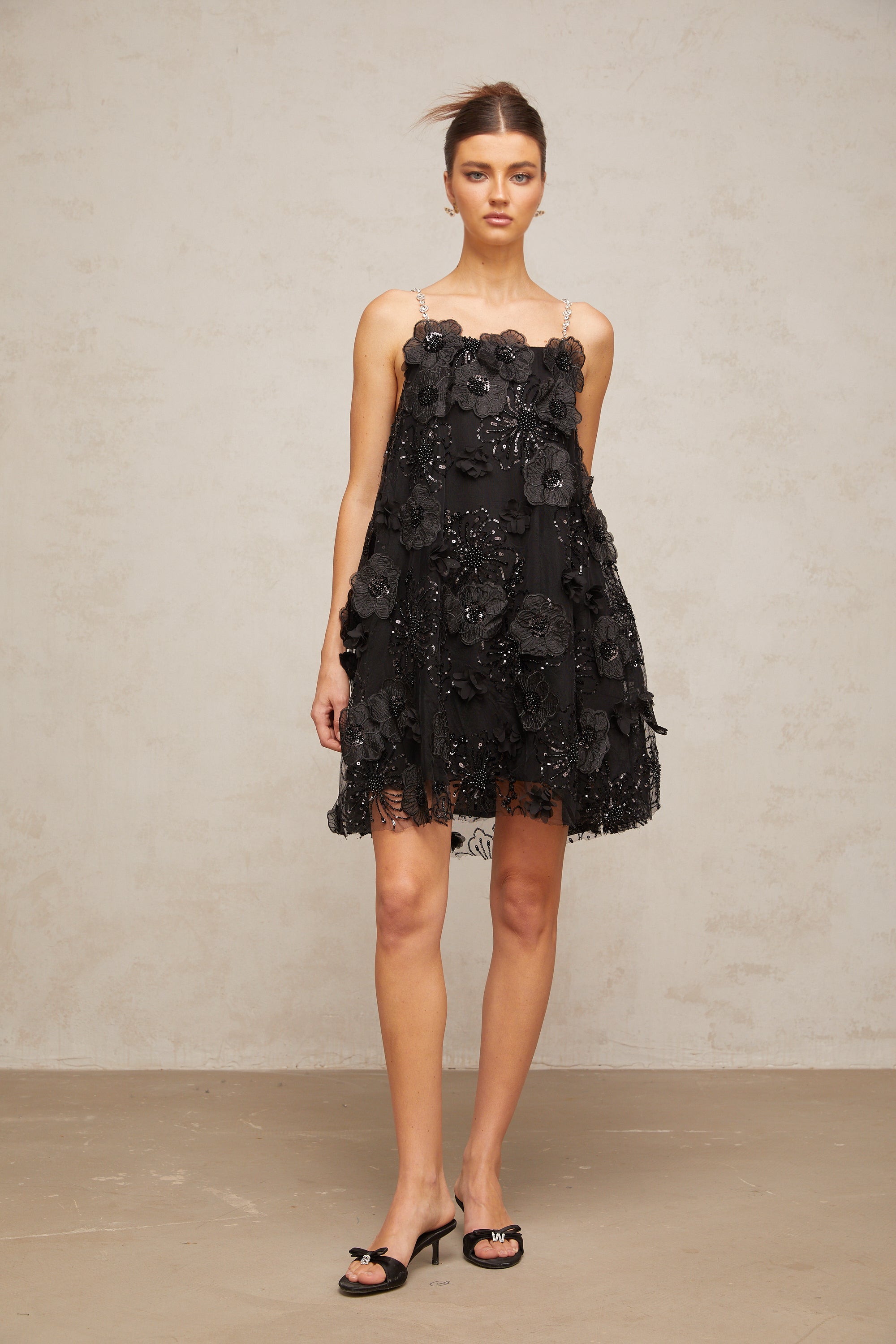 Suzette crystal-embellished floral mini dress in Black
