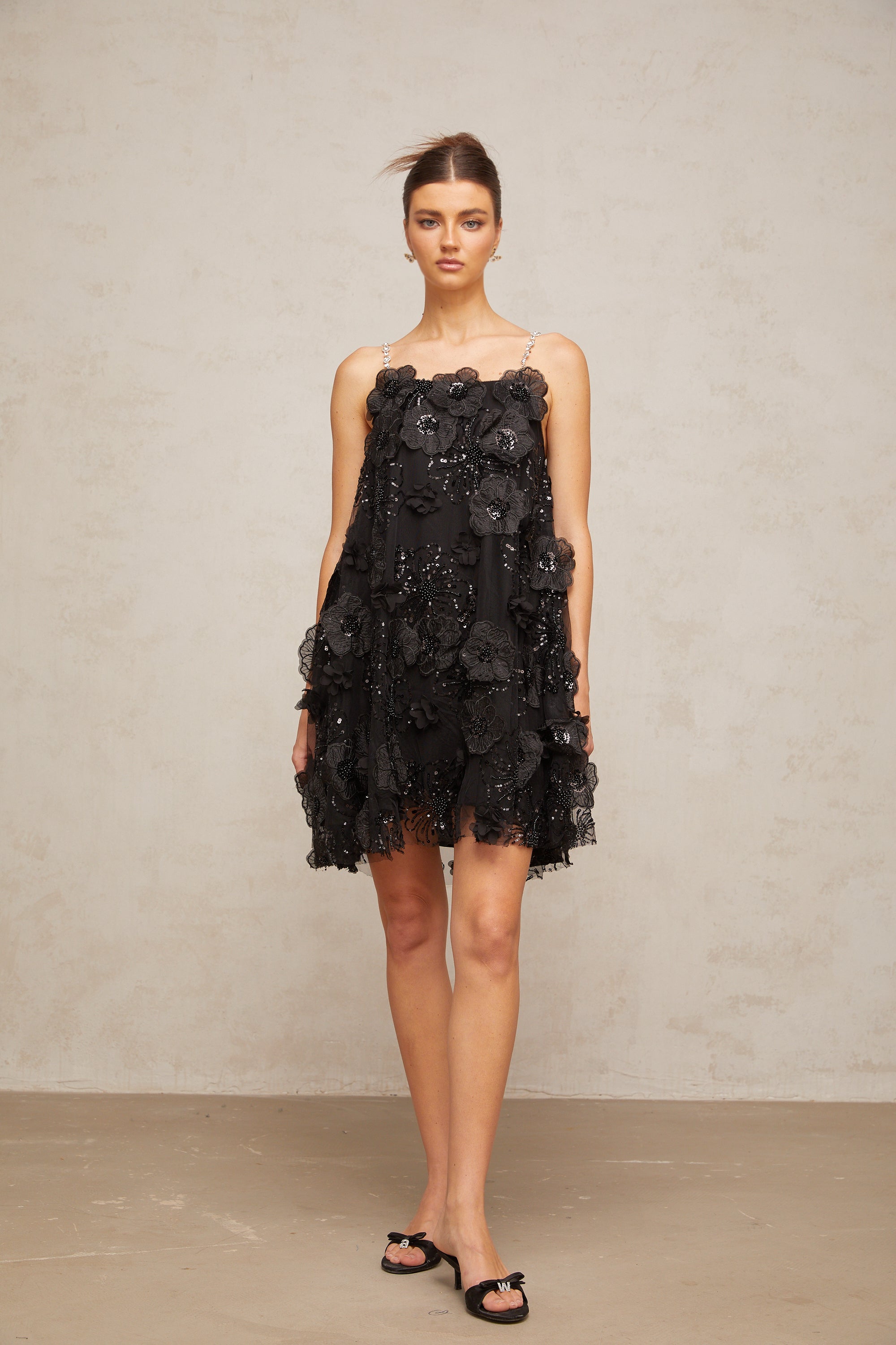 Suzette crystal-embellished floral mini dress in Black
