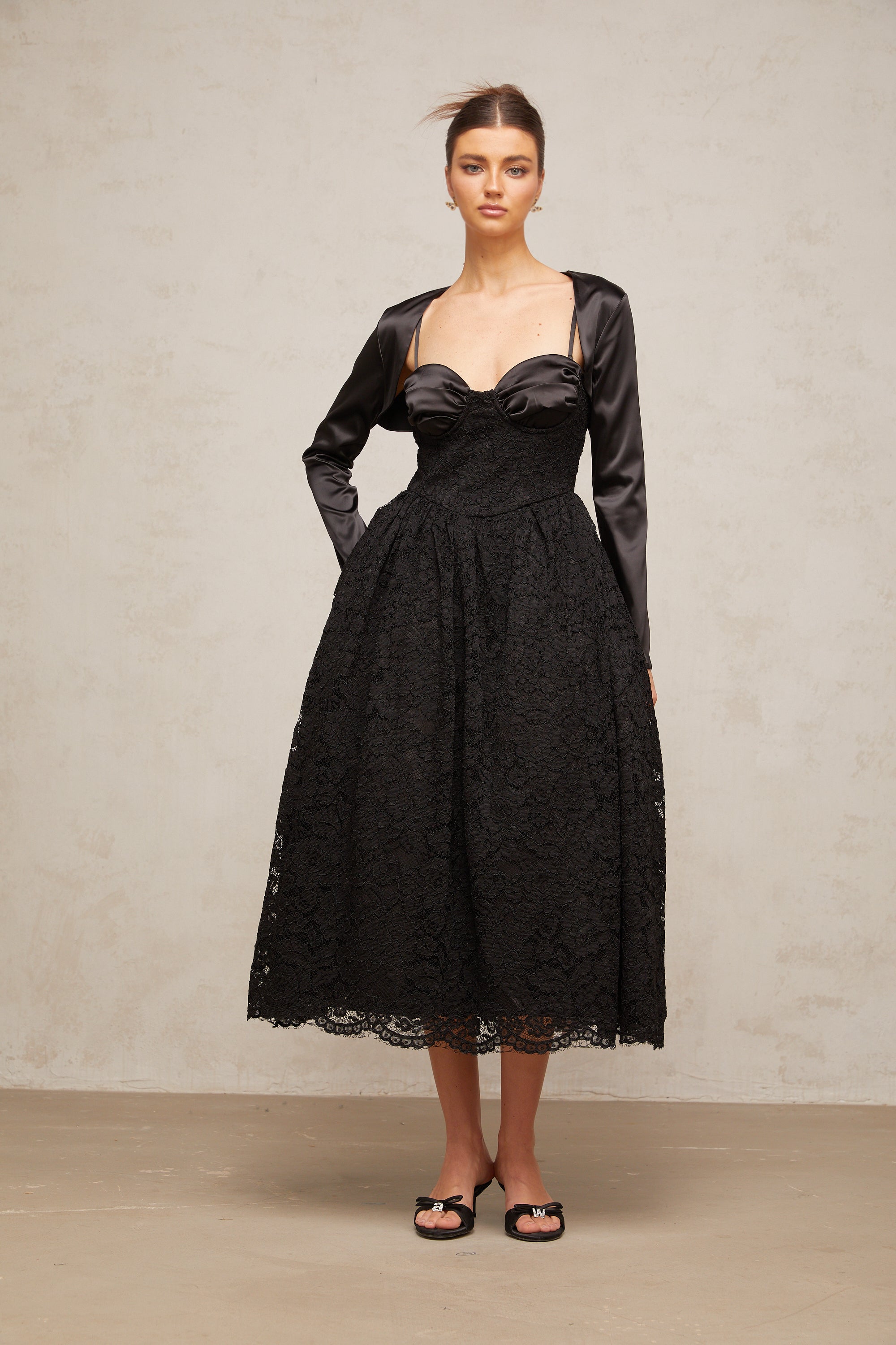 Sidonie black floral-lace top & dress matching set