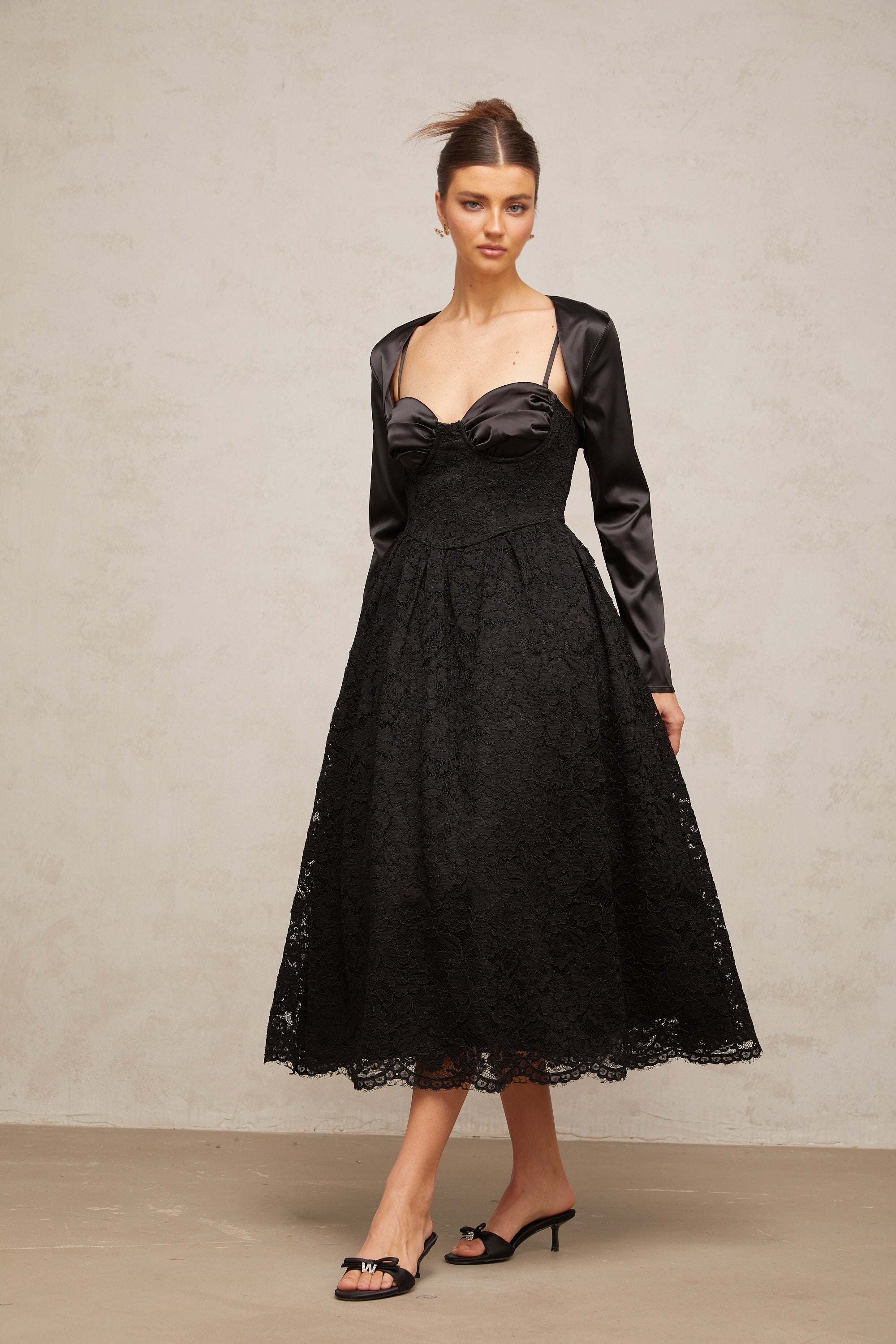 Sidonie black floral-lace top & dress matching set