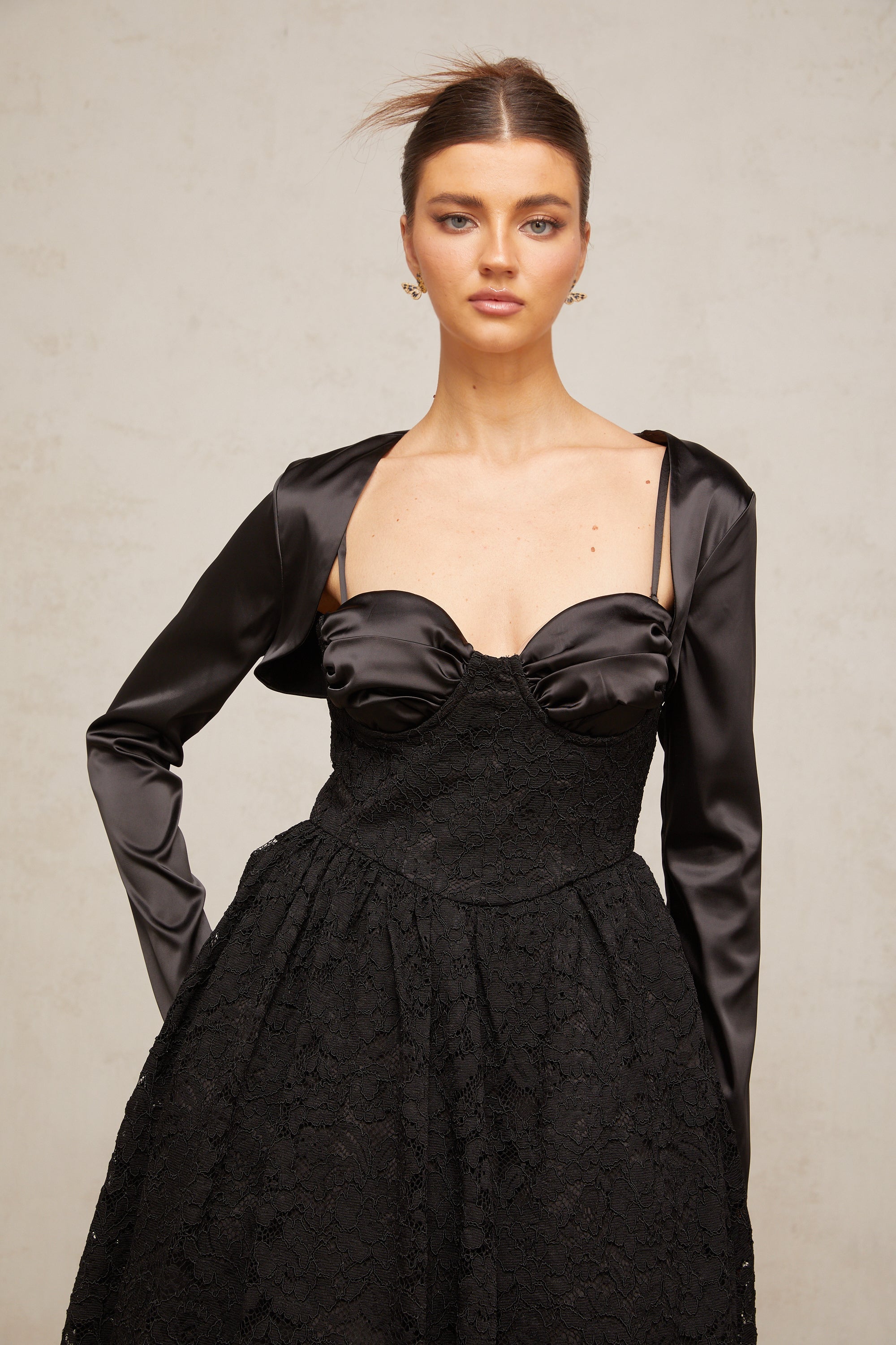 Sidonie black floral-lace top & dress matching set