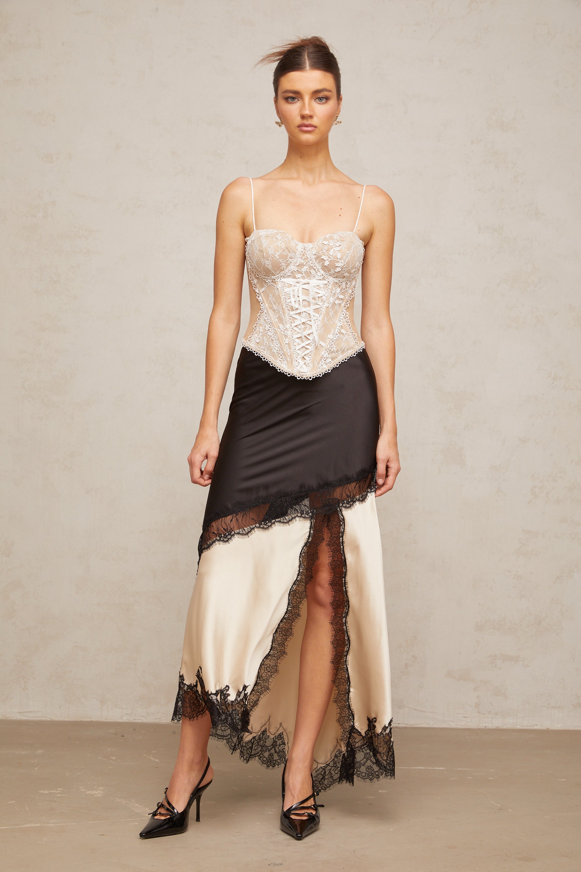 Karine floral-lace-panelling bustier top
