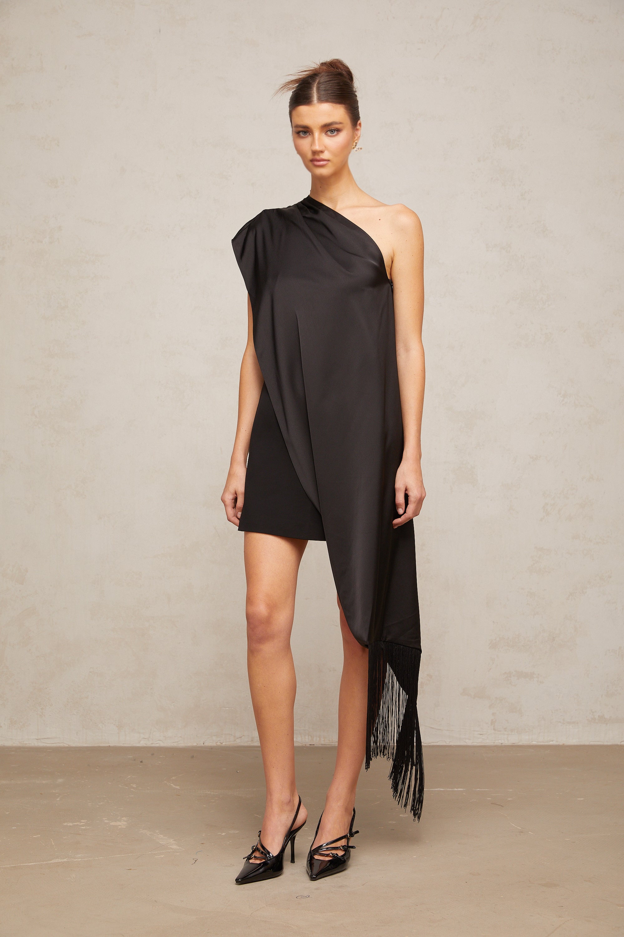 Valentine black one-shoulder mini dress