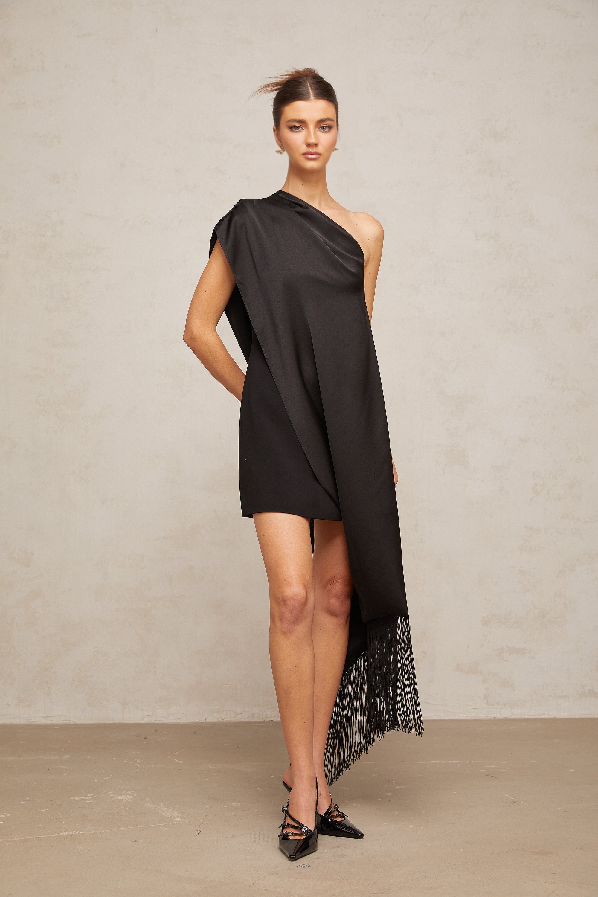 Valentine black one-shoulder mini dress